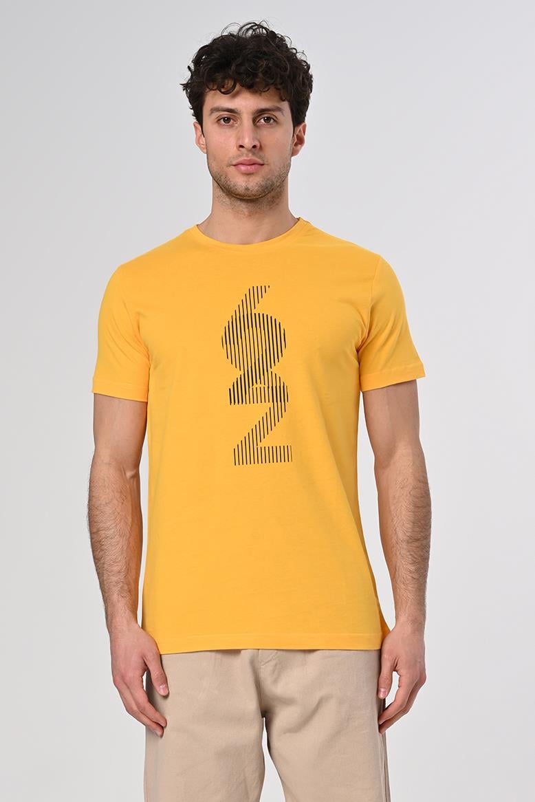 622 Tasarım Pamuk Bisiklet Yaka Sarı T-shirt 22'
