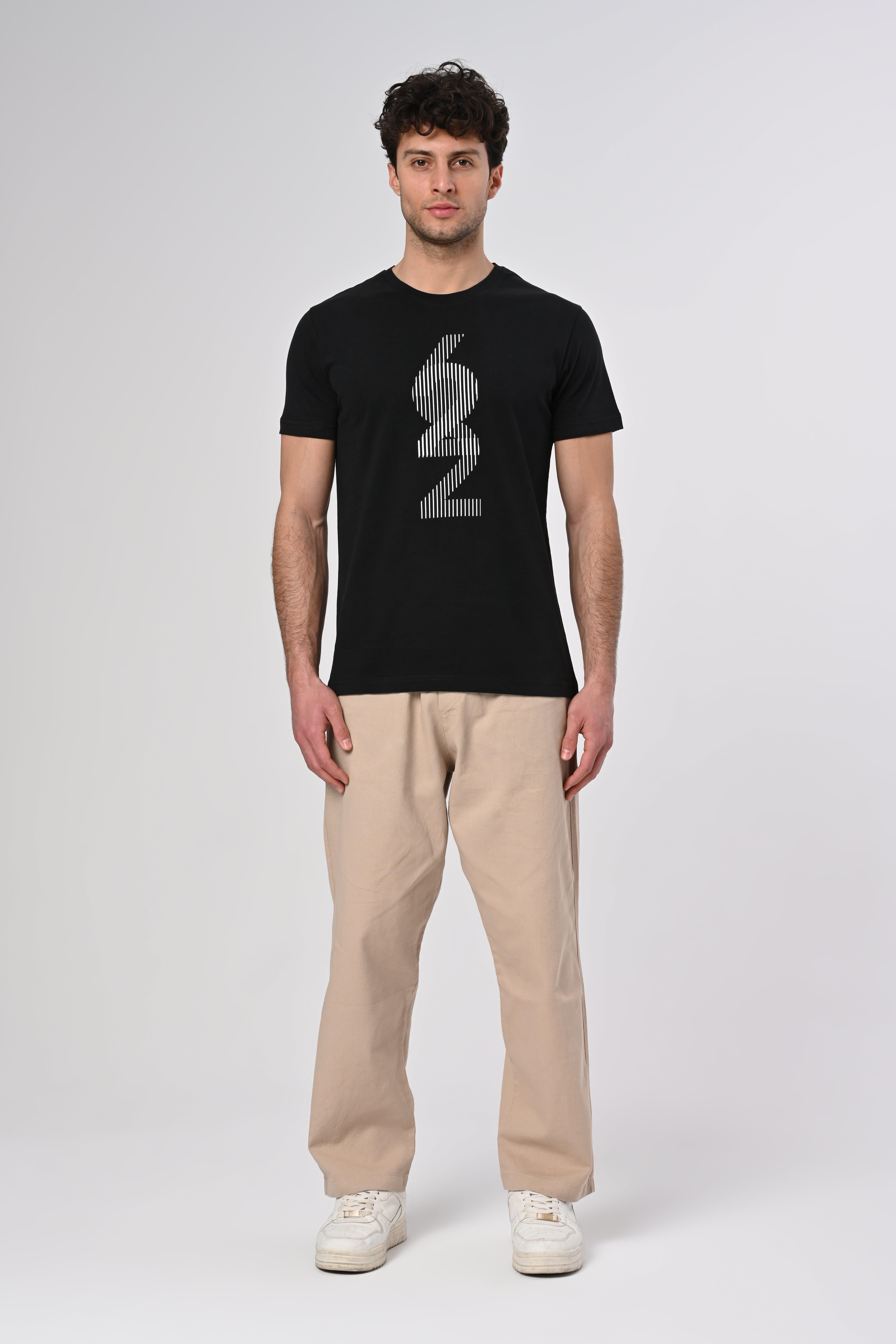 622 Tasarım Pamuk Bisiklet Yaka Siyah T-shirt 22'