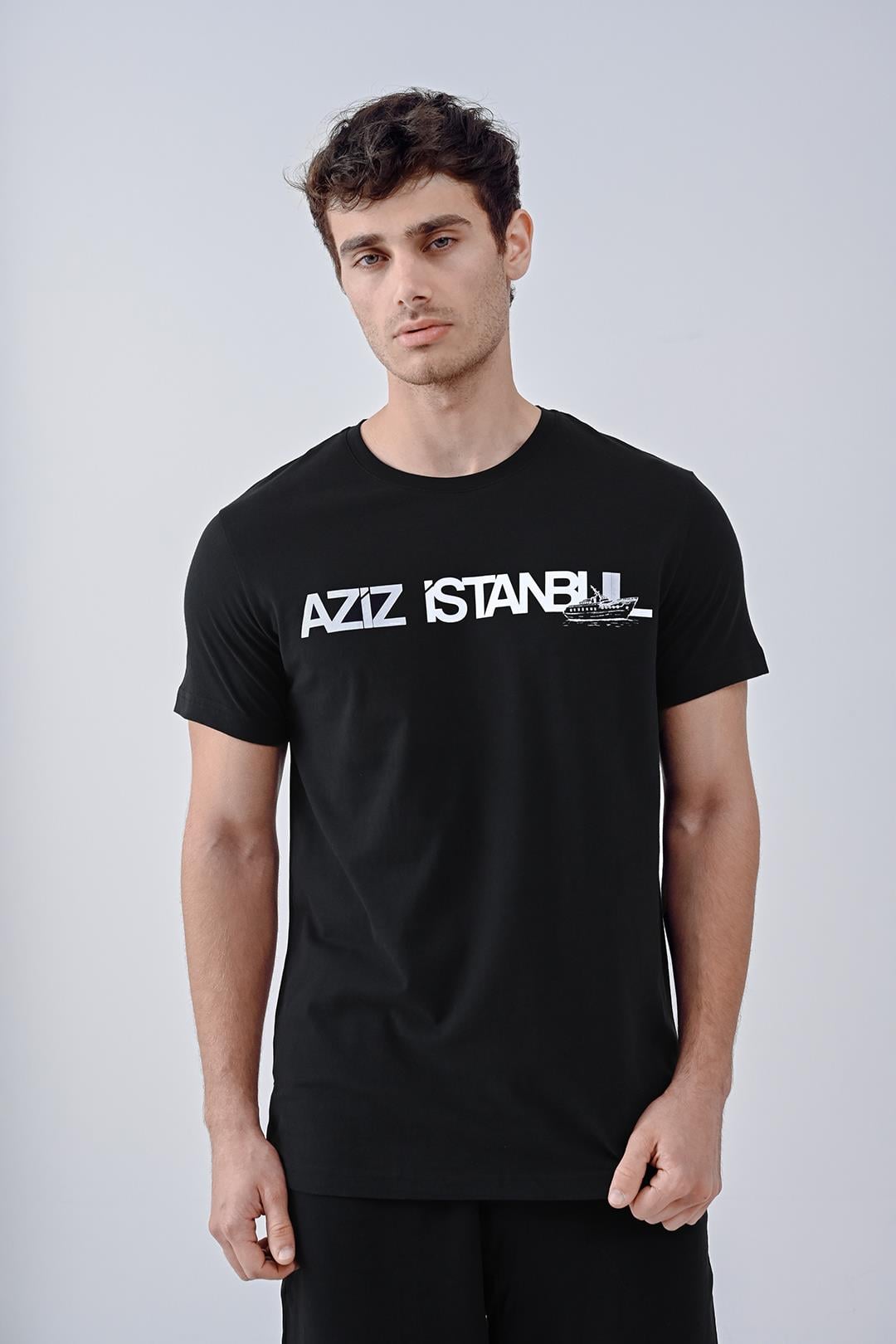 Aziz Istanbul Tasarım Pamuk Bisiklet Yaka Siyah T-shirt 22'