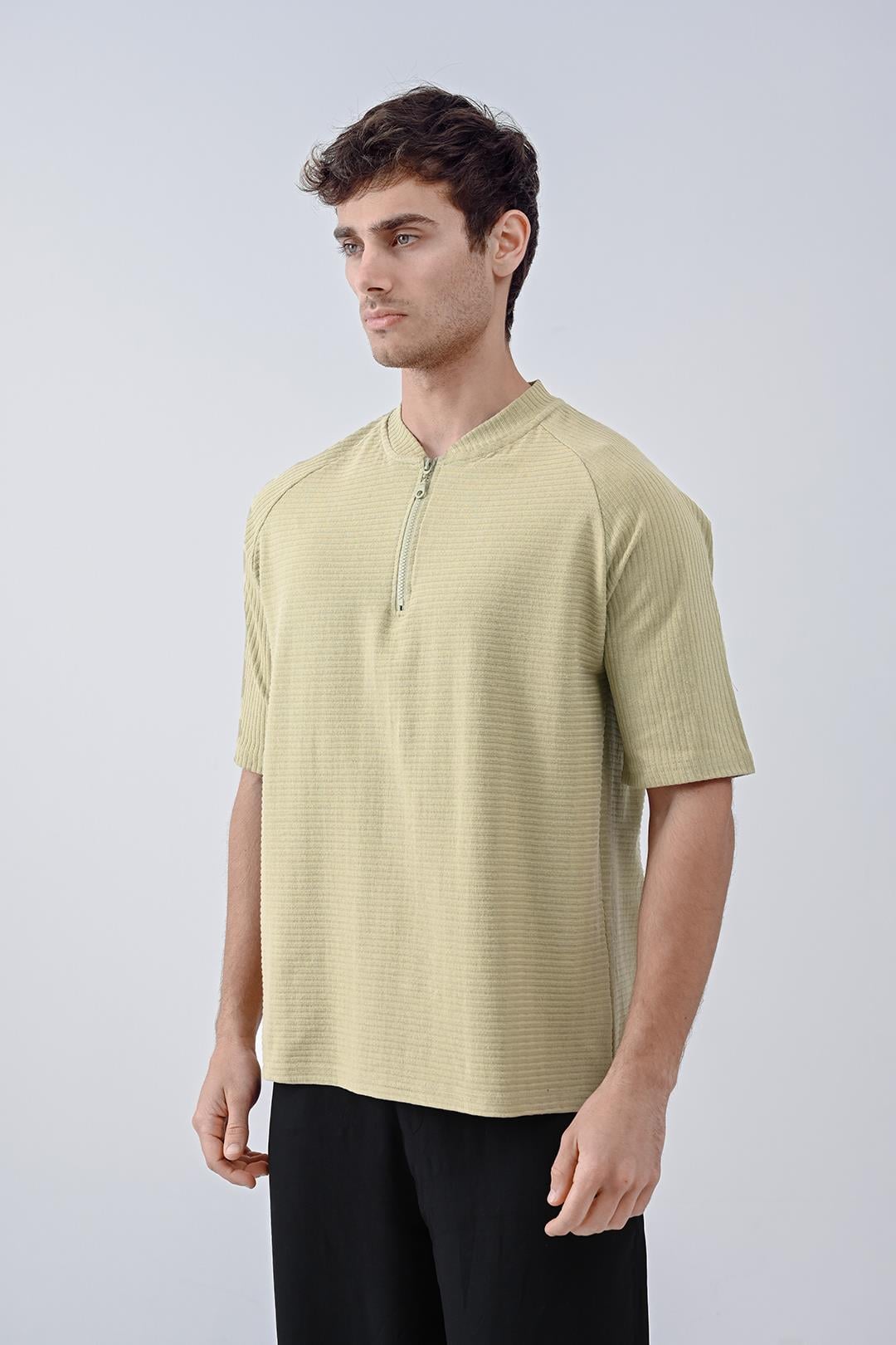 Fermuarlı Tişört Haki