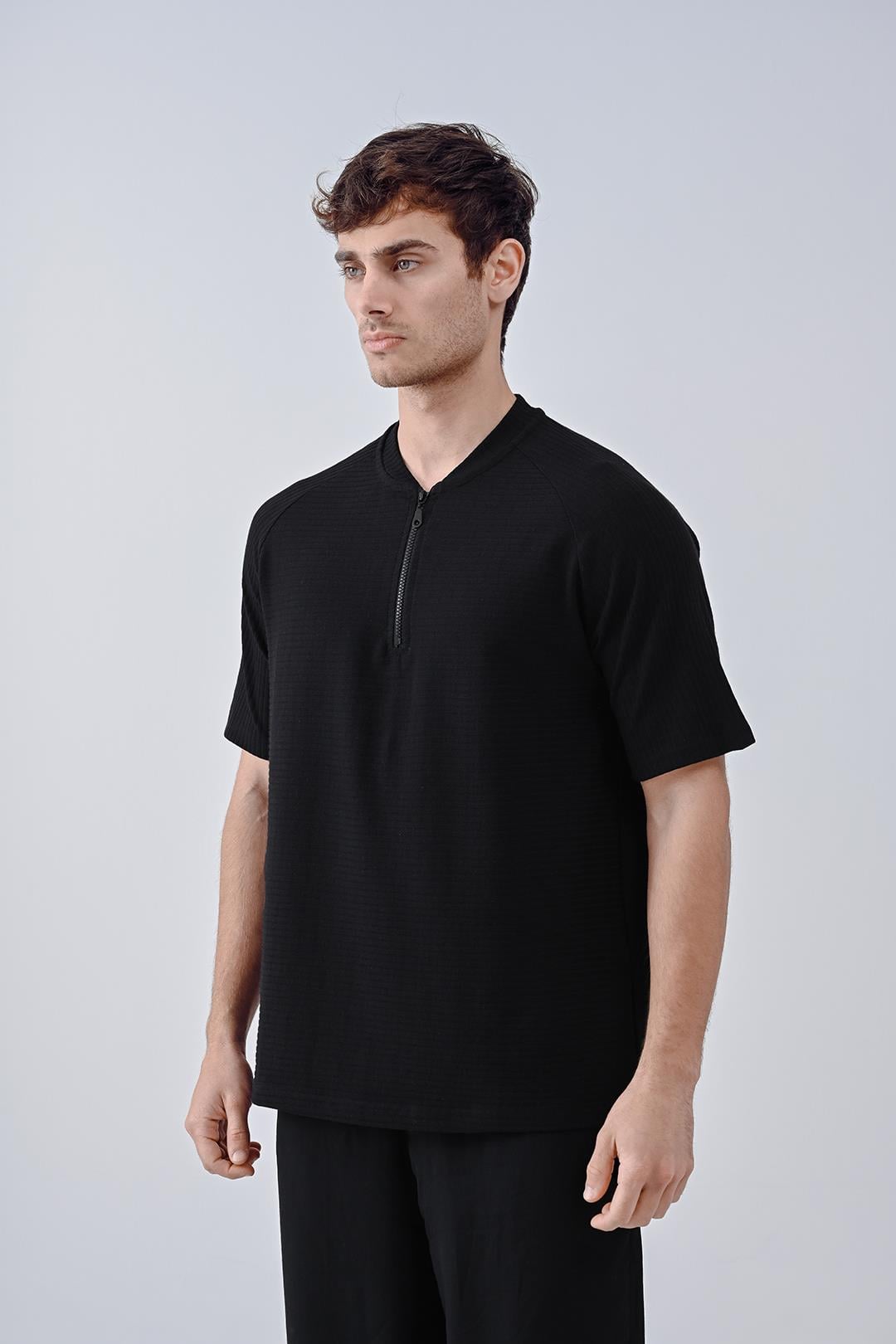 Fermuarlı Tişört siyah