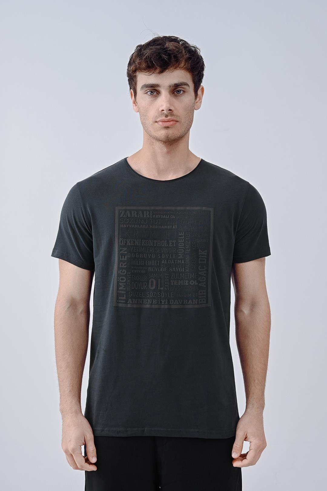 Hadis Tasarım Pamuk Antrasit T-shirt