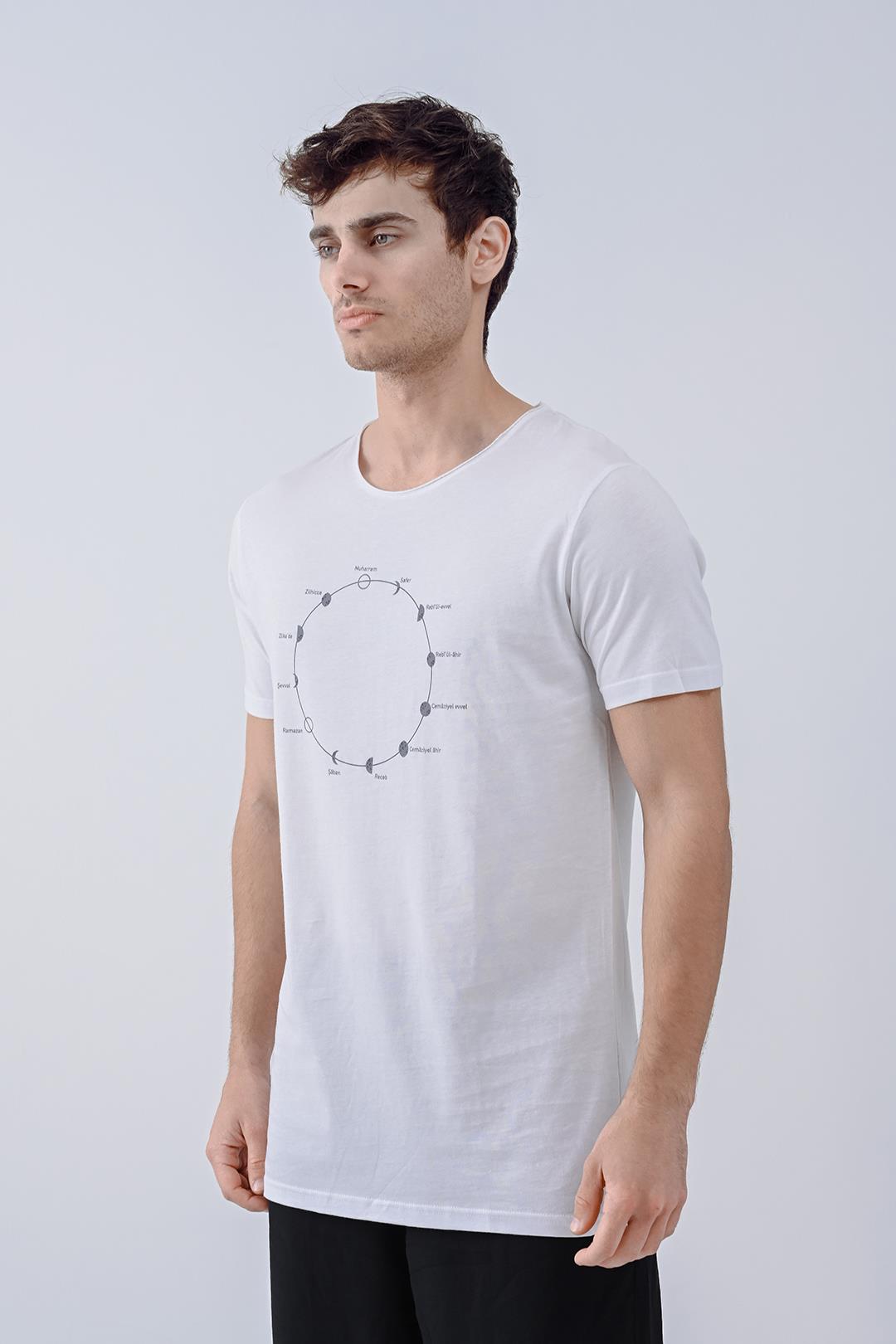 Hicri Takvim Tasarım Pamuk Beyaz T-shirt