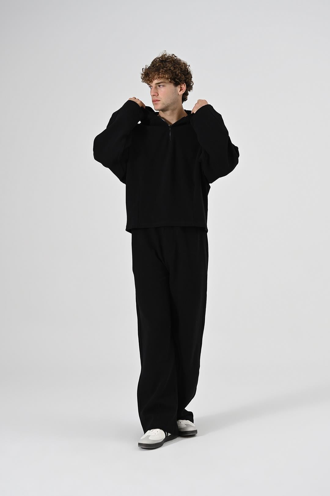 Kapüşon detaylı Pamuklu Oversize Sweatshirt Siyah
