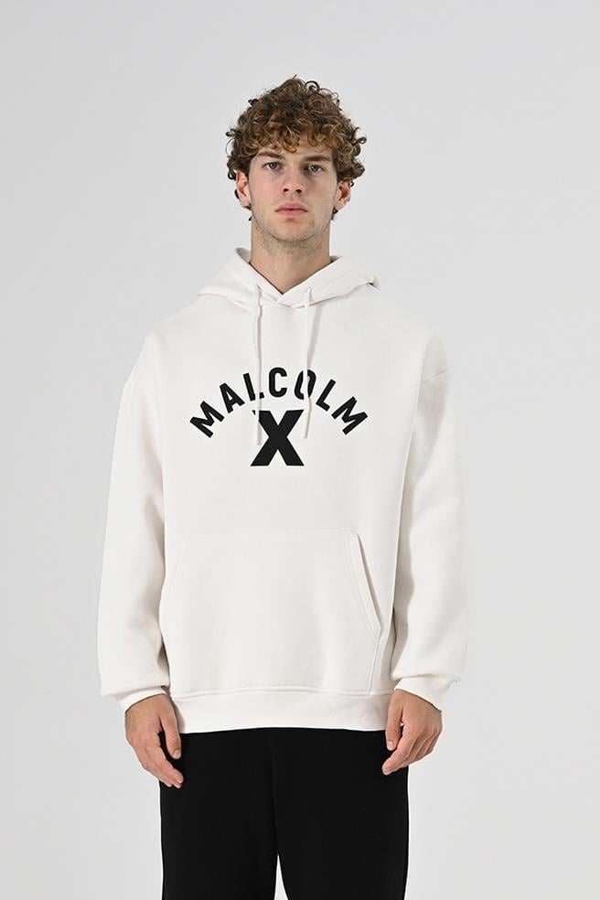 Malcolm X Tasarım Kapüşonlu Beyaz 3 İplik Şardonlu Sweat 24'