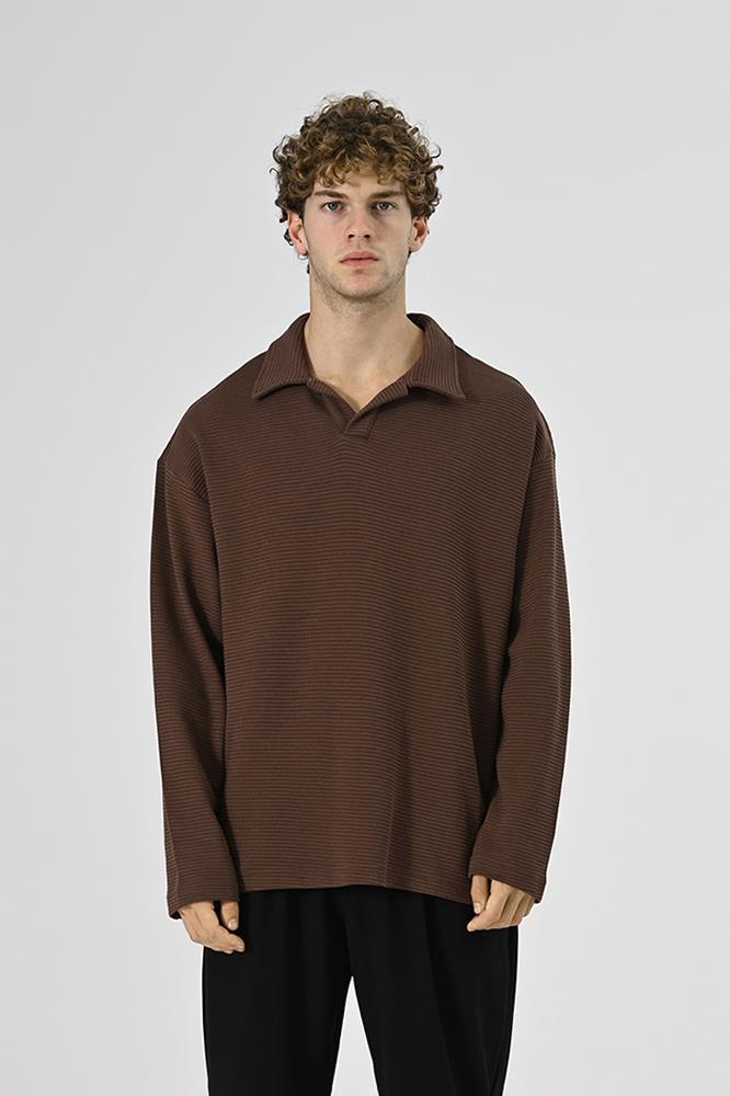 Polo Yaka Oversize Triko Kazak Kahverengi