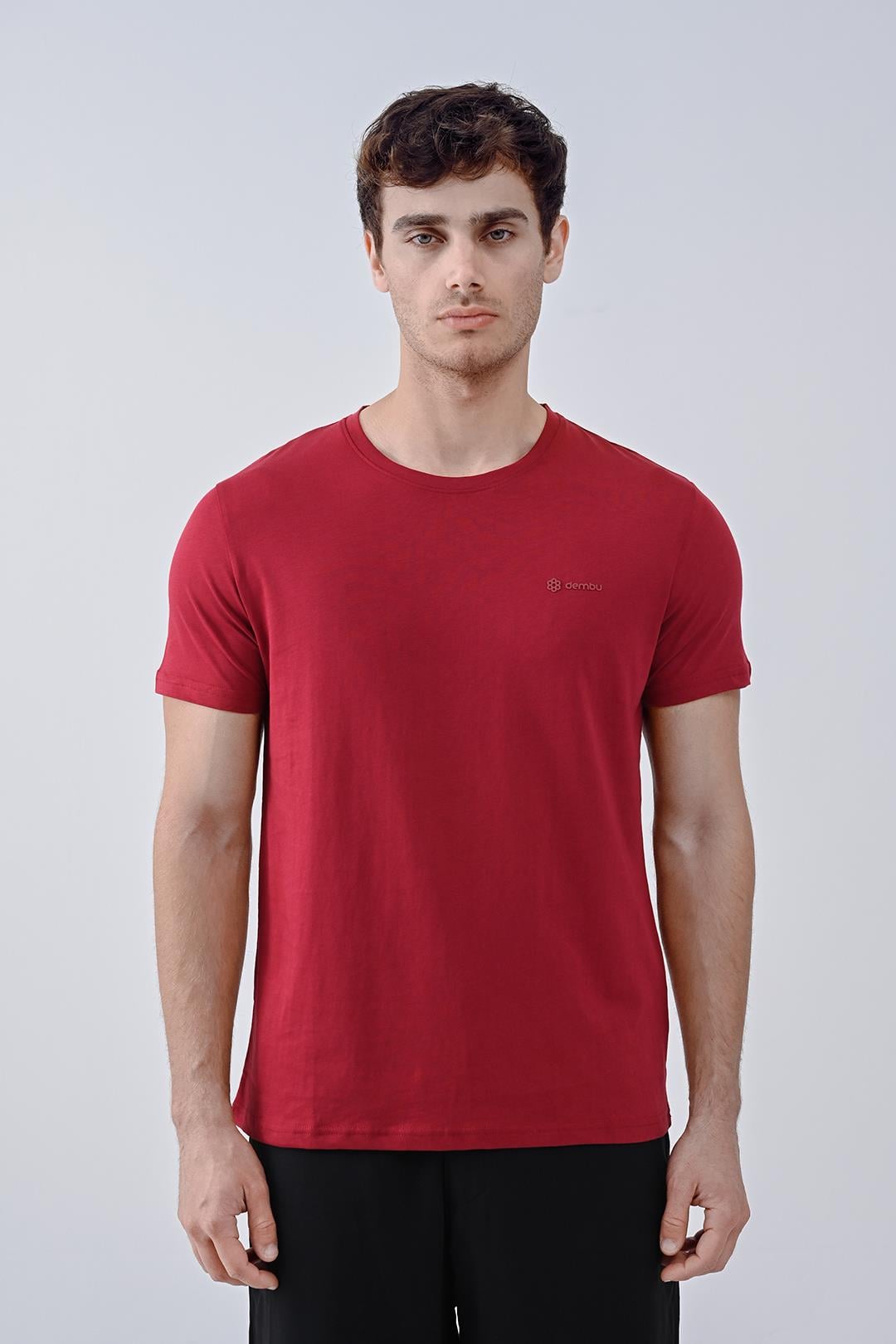 Punto Baskılı Pamuk Bisiklet Yaka Bordo T-shirt 23'
