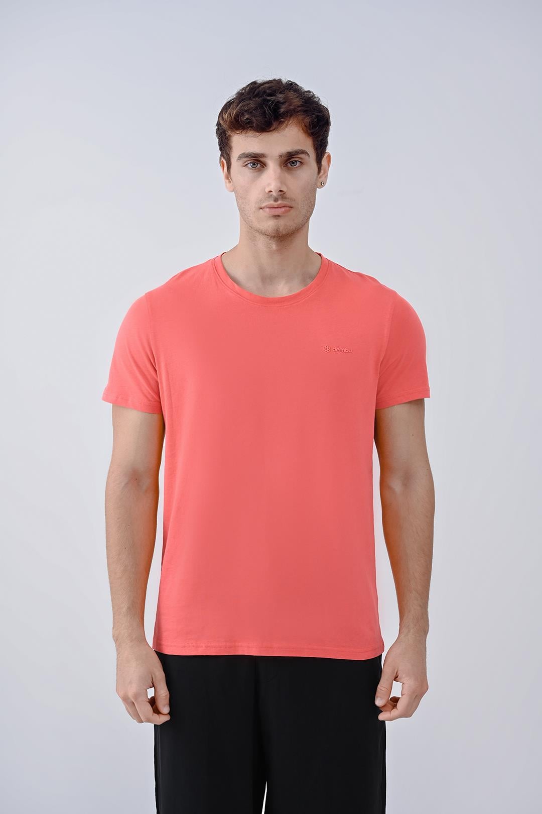 Punto Baskılı Pamuk Bisiklet Yaka Oranj T-shirt 23'