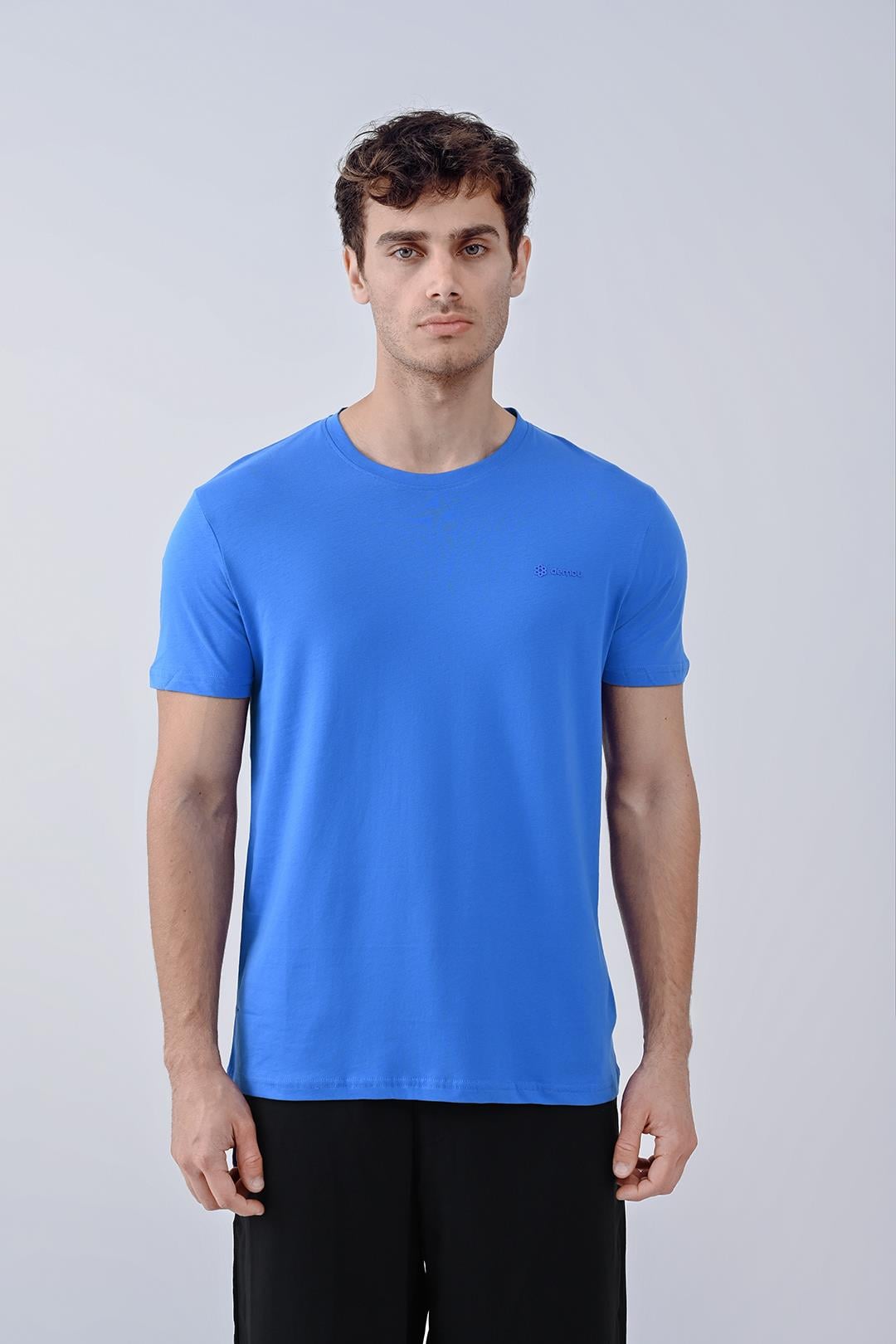 Punto Baskılı Pamuk Bisiklet Yaka Saks T-shirt 23'