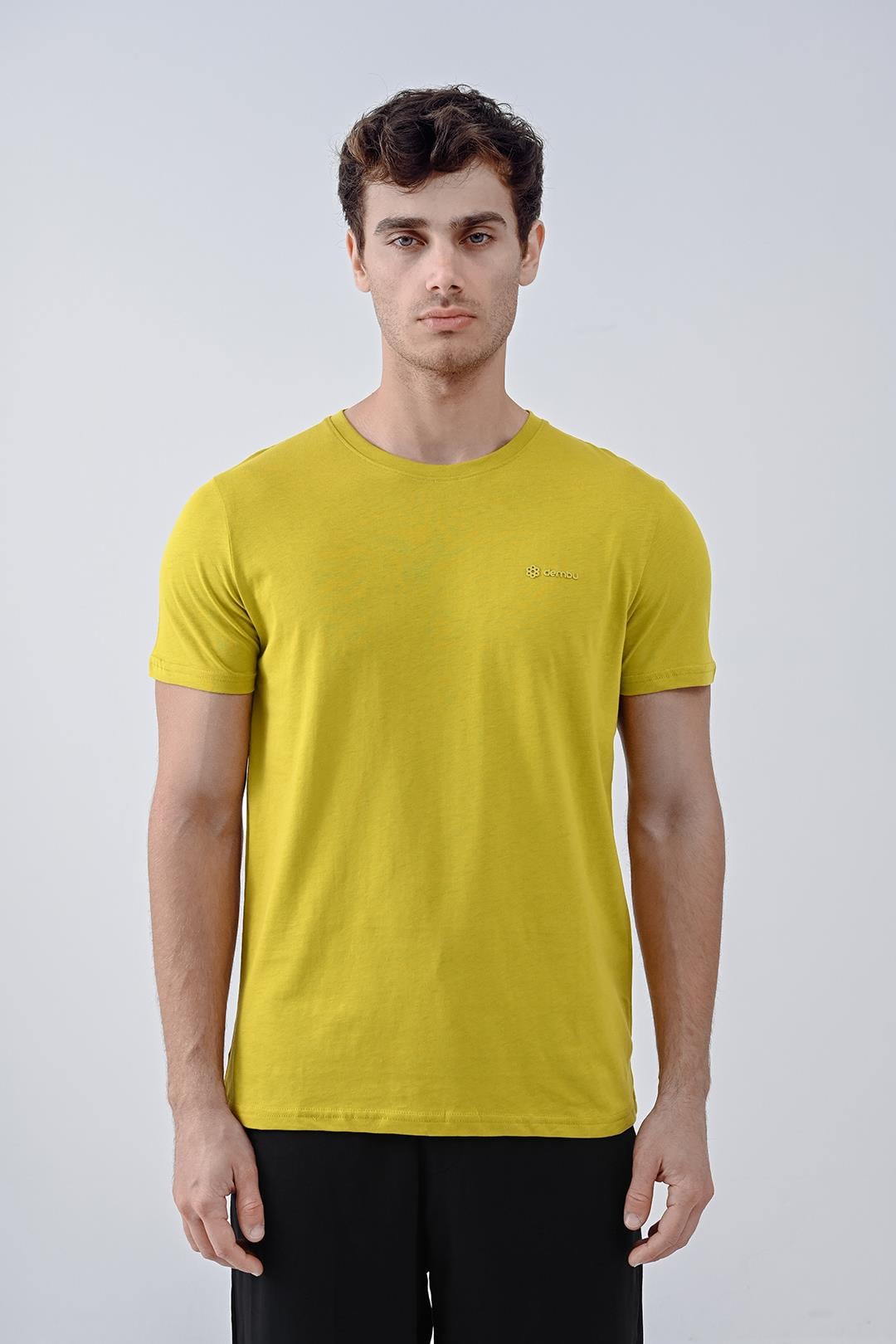 Punto Baskılı Pamuk Bisiklet Yaka Sarı T-shirt 23'