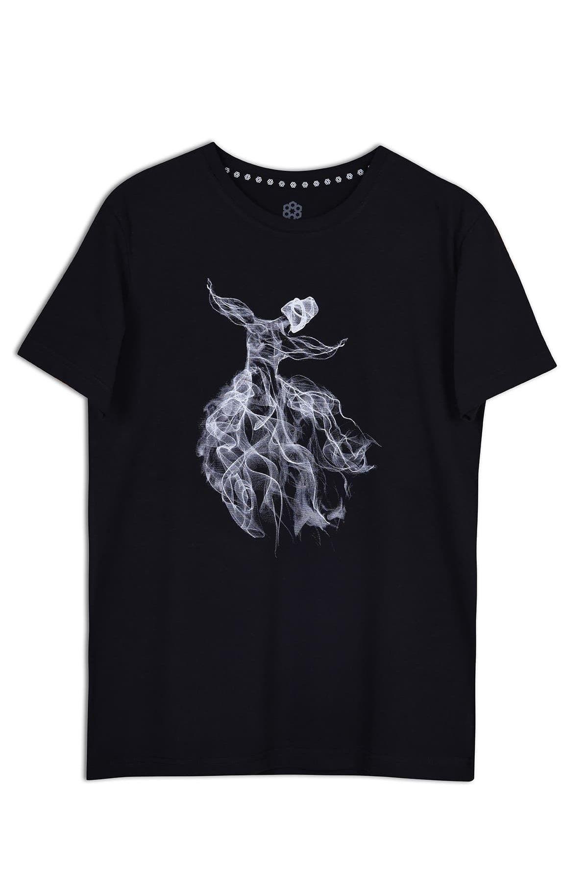 Semazen Tasarım Bisiklet Yaka Siyah Pamuk T-shirt 22’