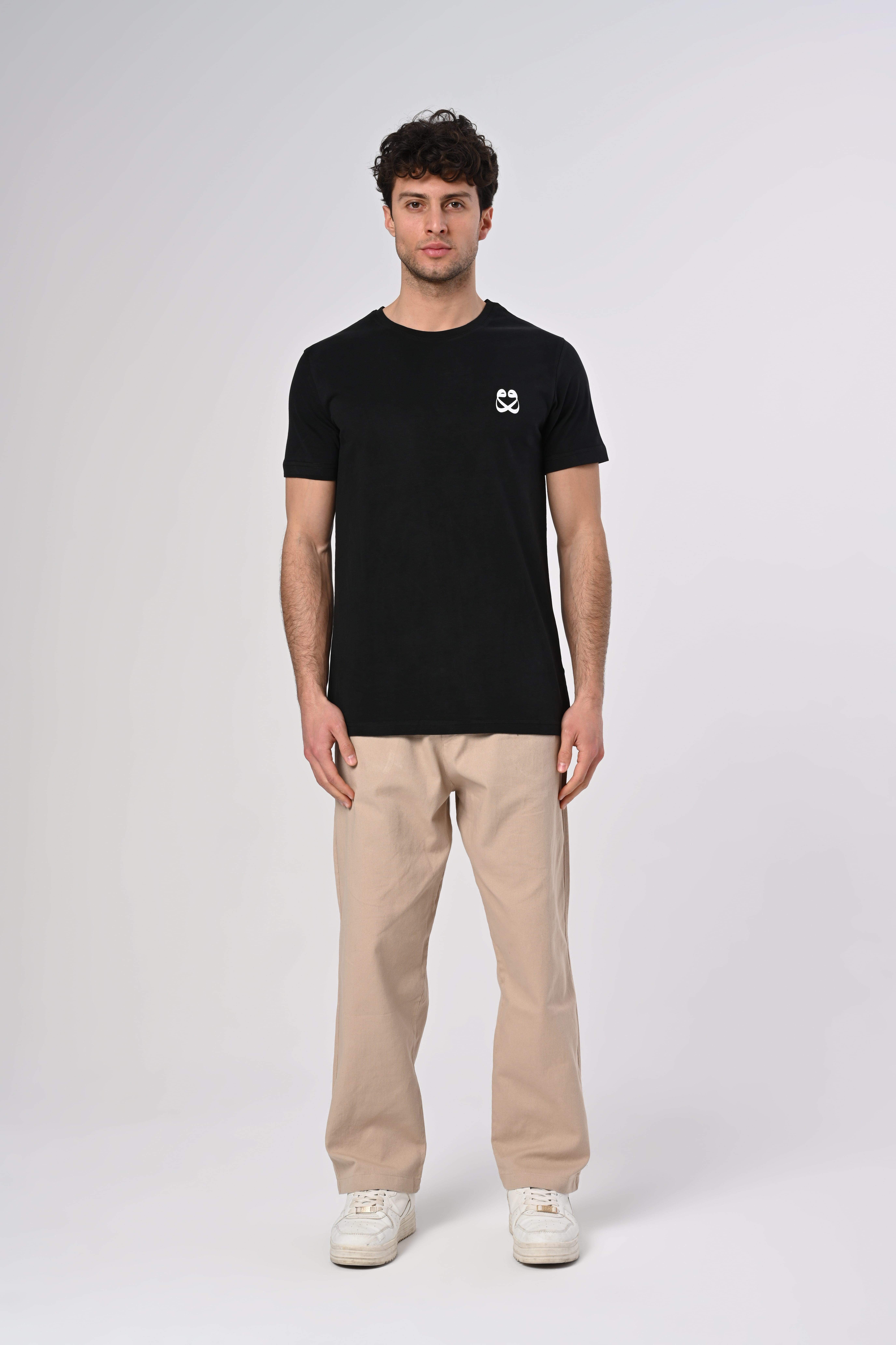 Vav Tasarım Bisiklet Yaka Siyah Pamuk T-shirt 22'