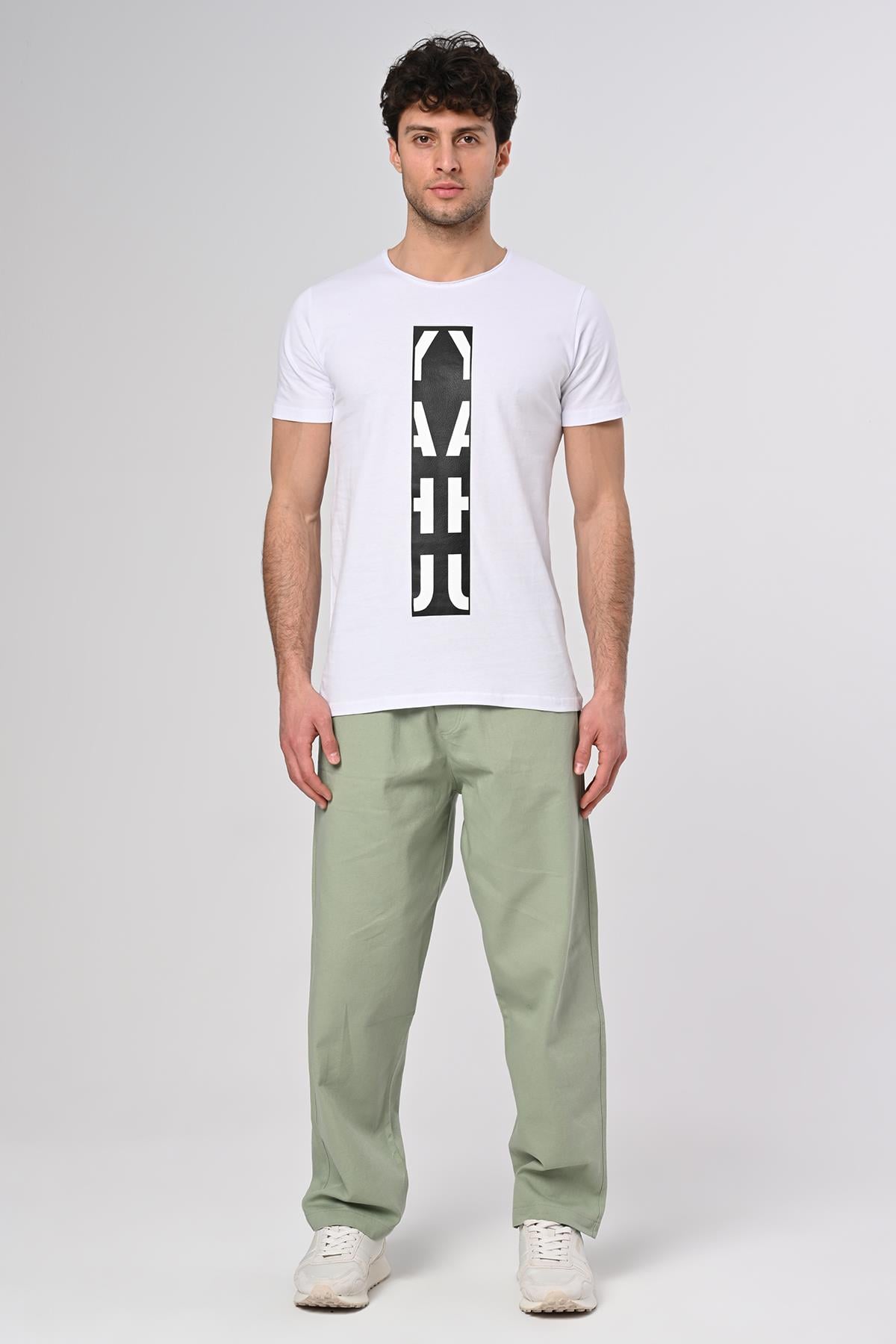 Ya Hu Tasarım Beyaz Pamuk T-shirt