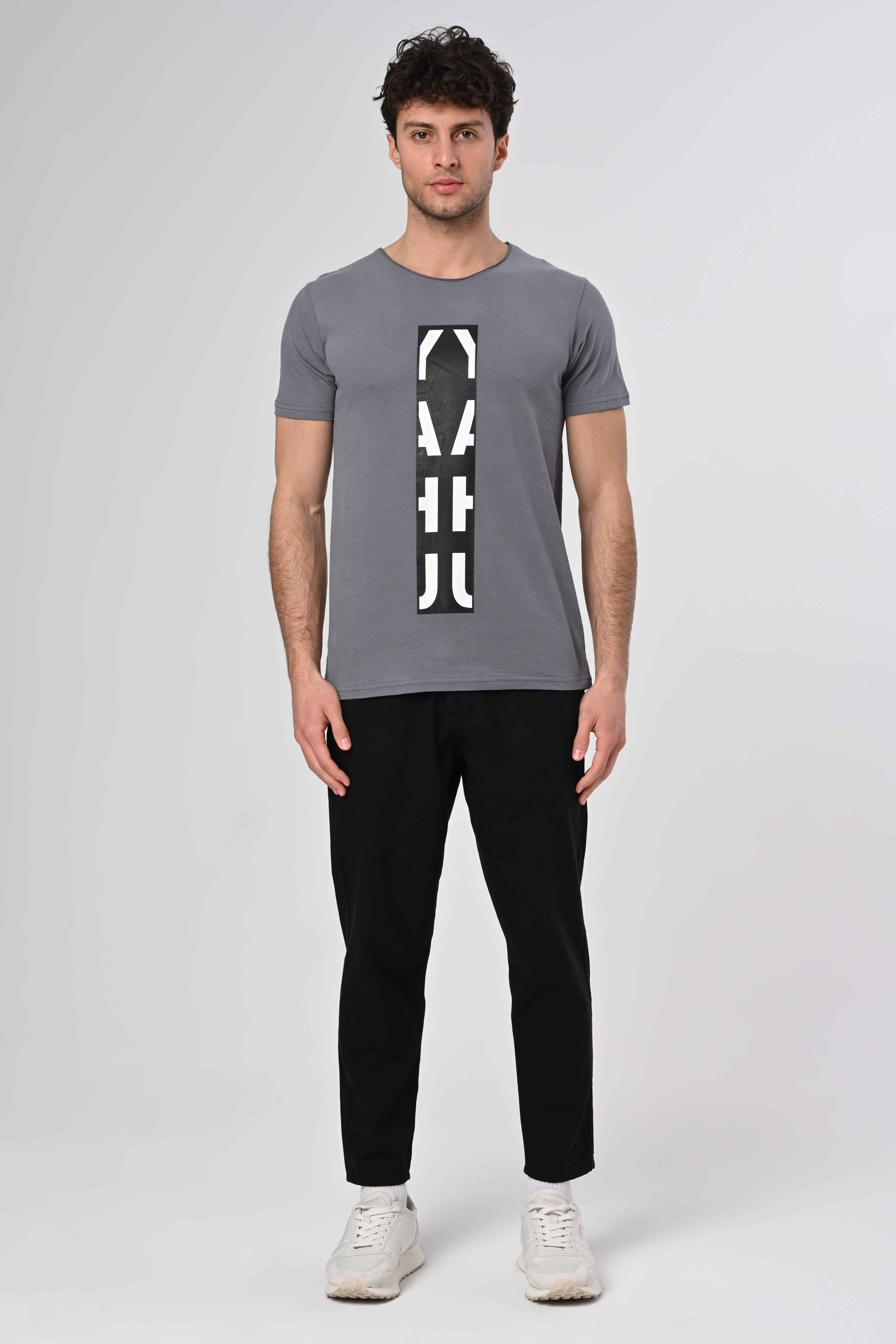 Ya Hu Tasarım Gri Pamuk T-shirt