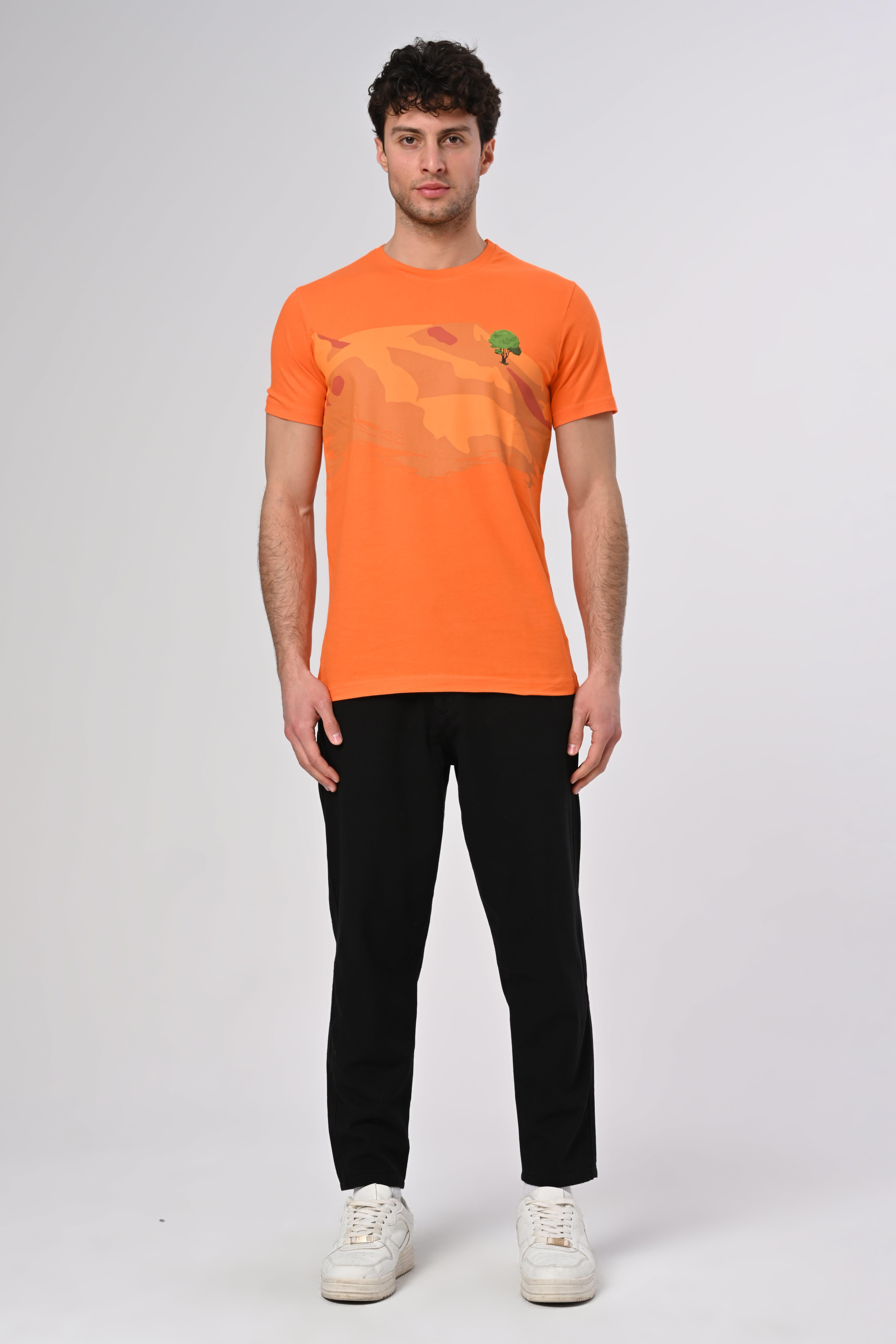 Yalnız Ağaç Tasarım Bisiklet Yaka Turuncu Pamuk T-shirt 22'