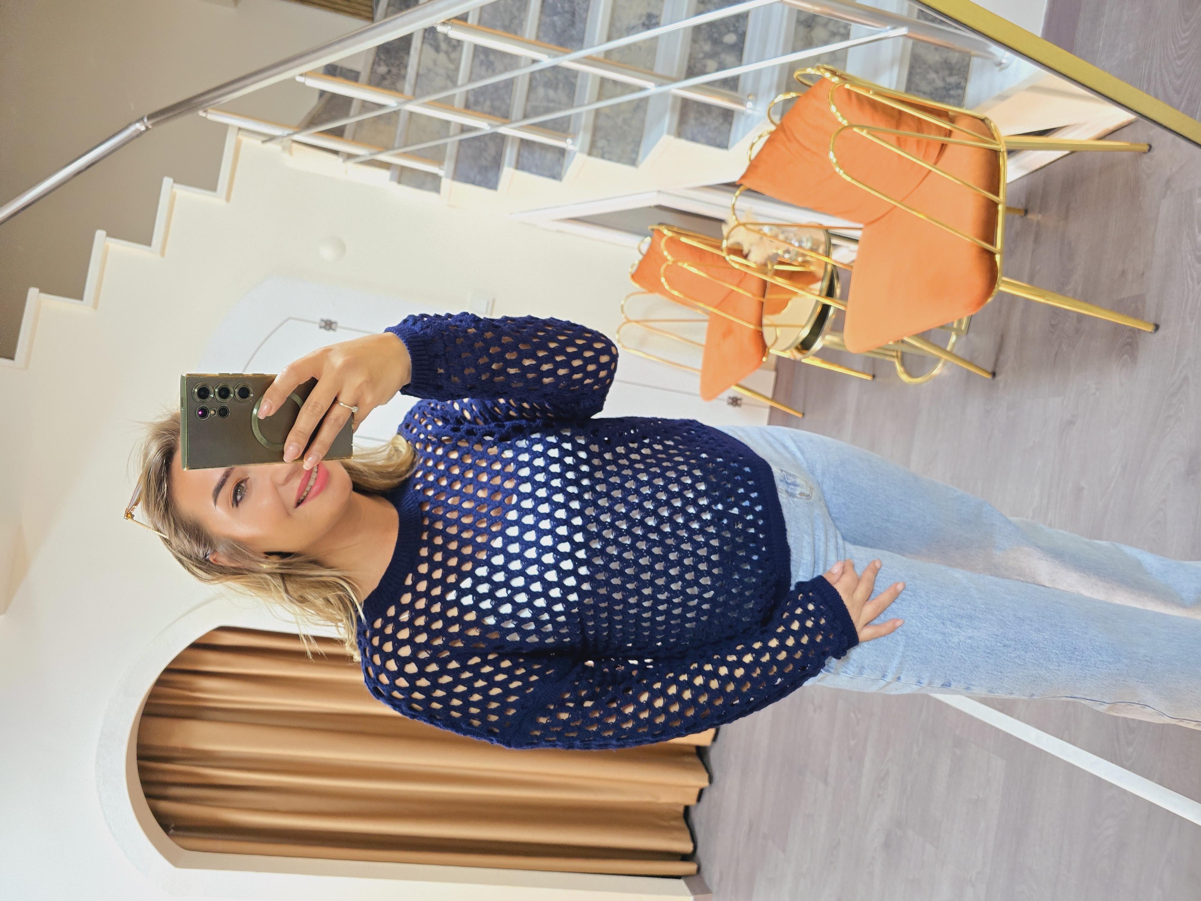 LACİVERT FİLE İNCE TRİKO