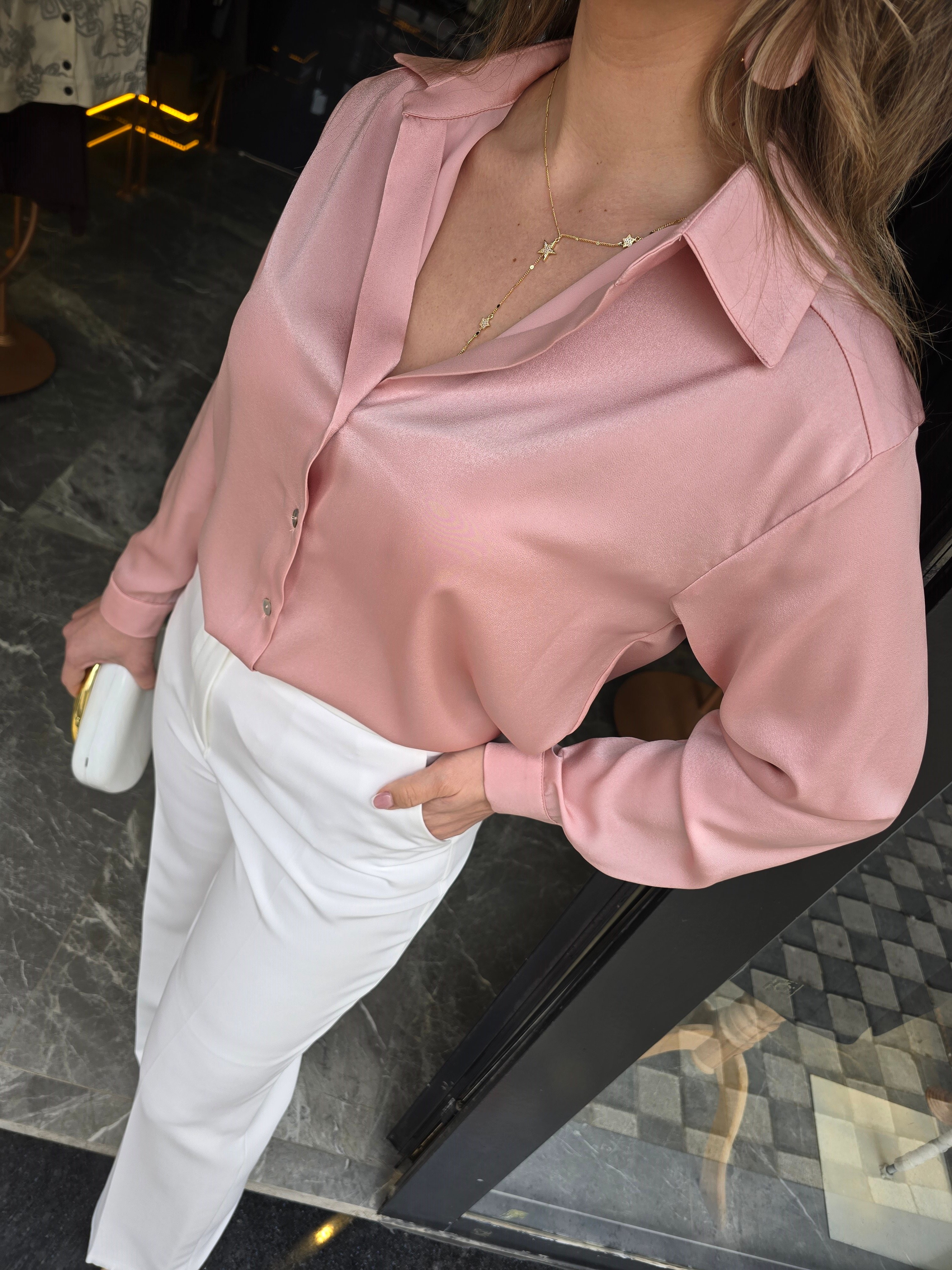 PEMBE SATEN GÖMLEK