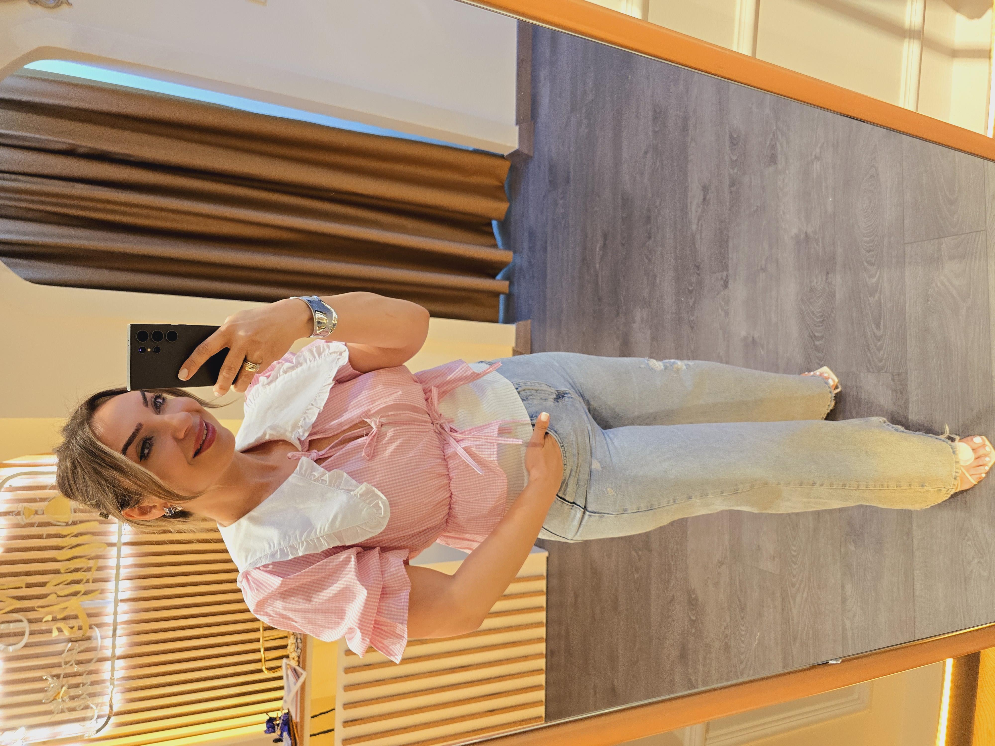 PİTİ KARE BEBE YAKA ÖNDEN BAĞLAMALI PEMBE GÖMLEK 