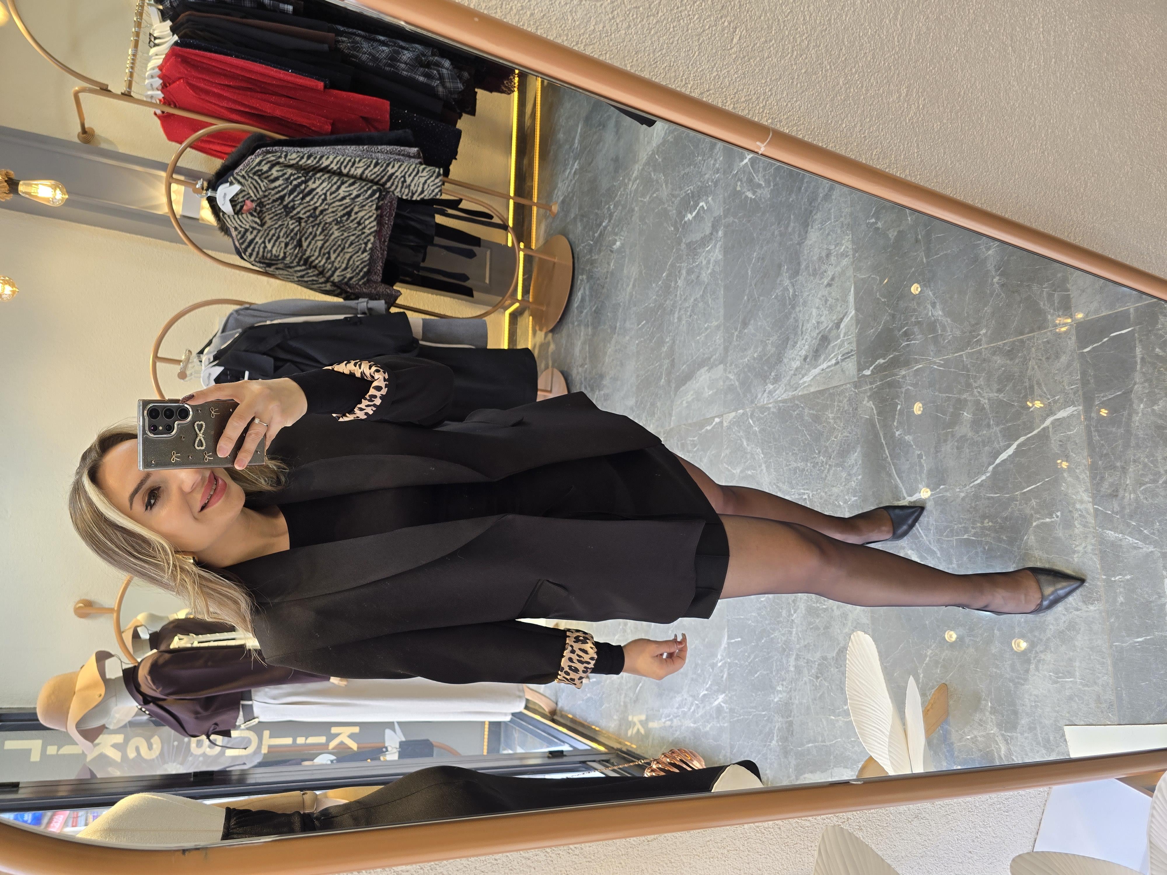 SİYAH LEOPAR DESENLİ BLAZER CEKET 