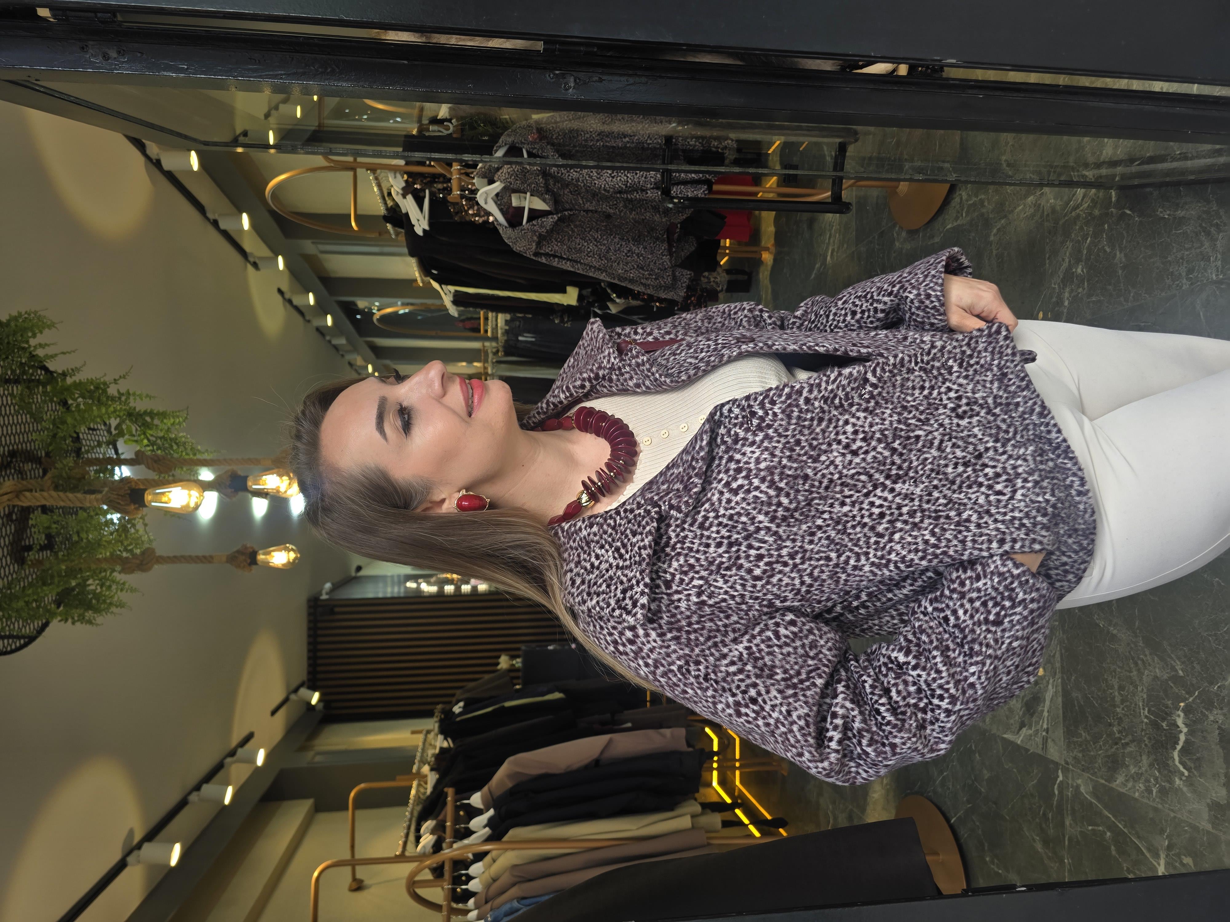 BORDO LEOPAR DESENLİ KAŞE CEKET