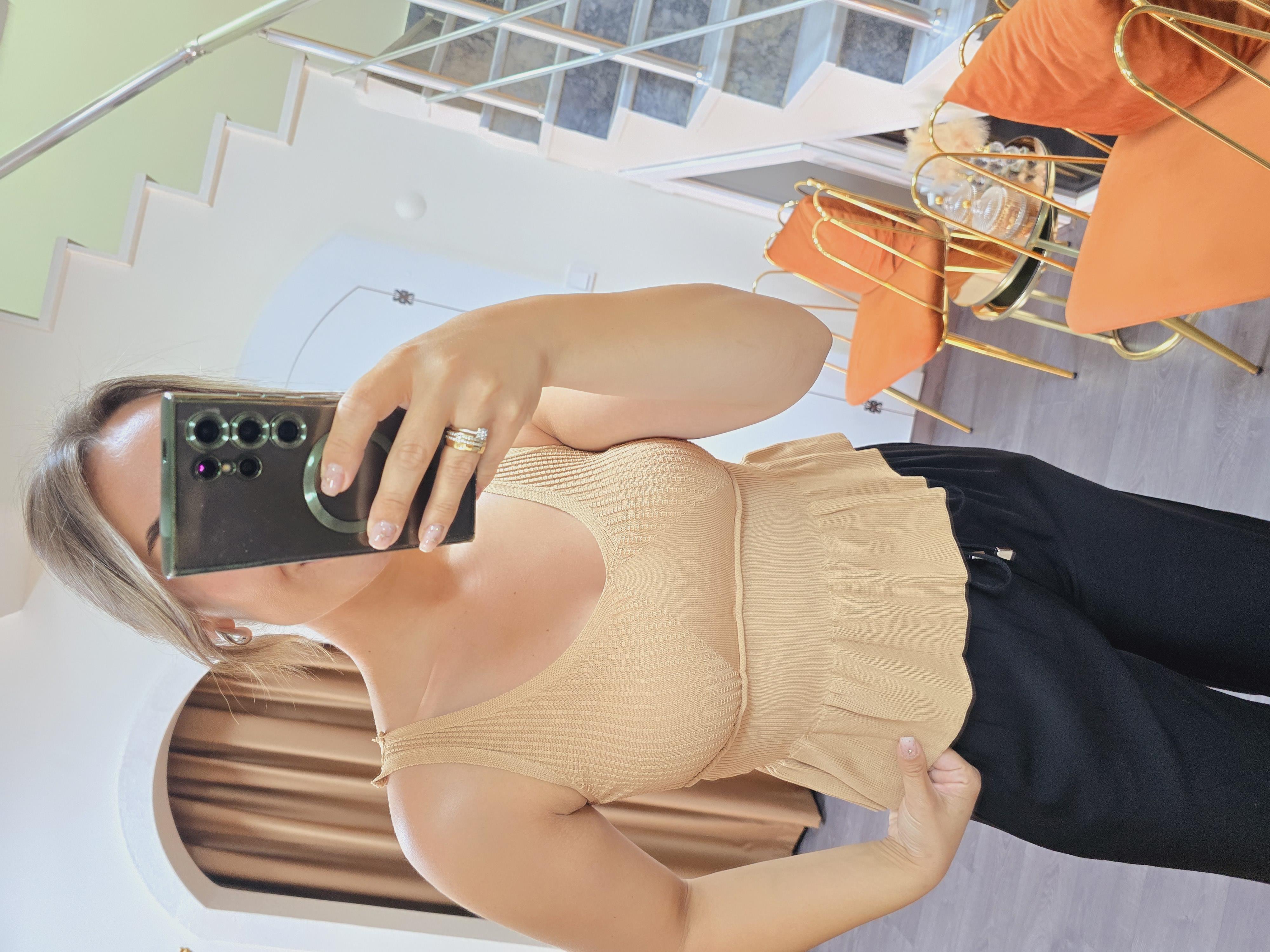CAMEL İNCE TRİKO UÇLARI PİLİLİ CROP