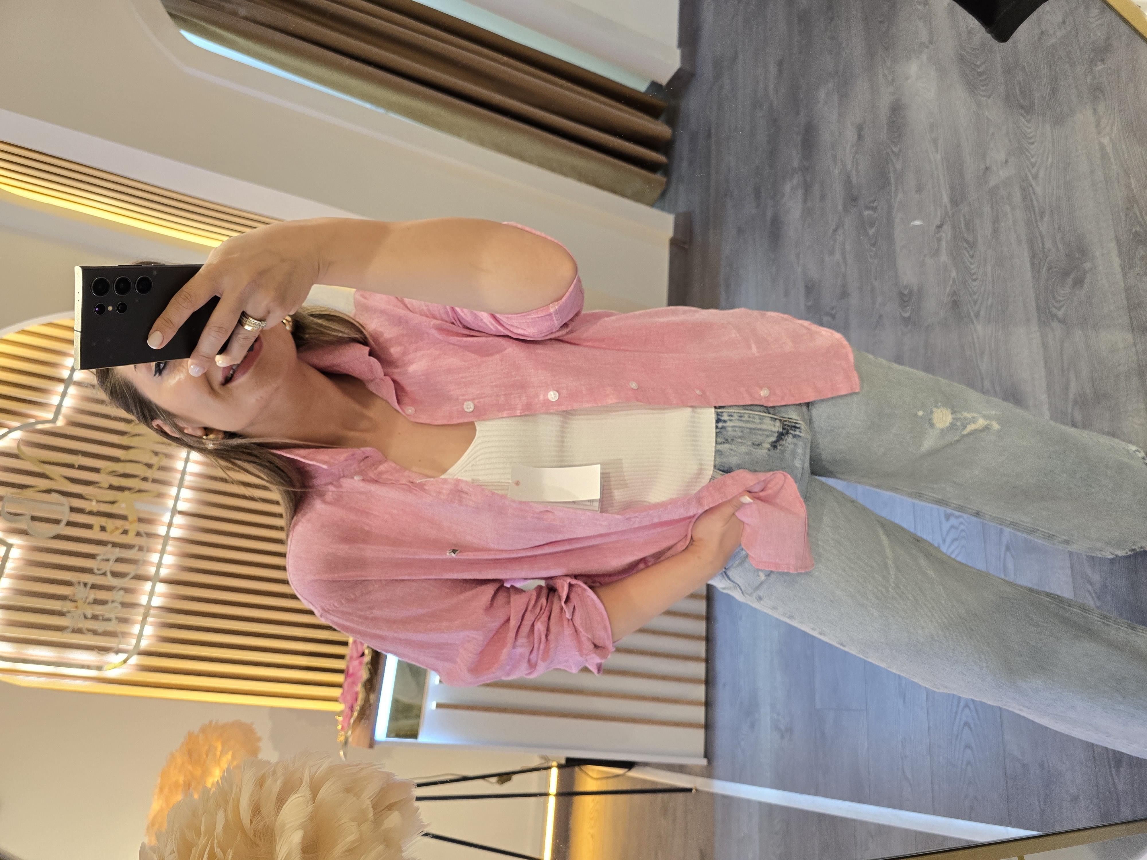 LACOSTE MODEL UNİSEX HAM KETEN AÇIK PEMBE GÖMLEK