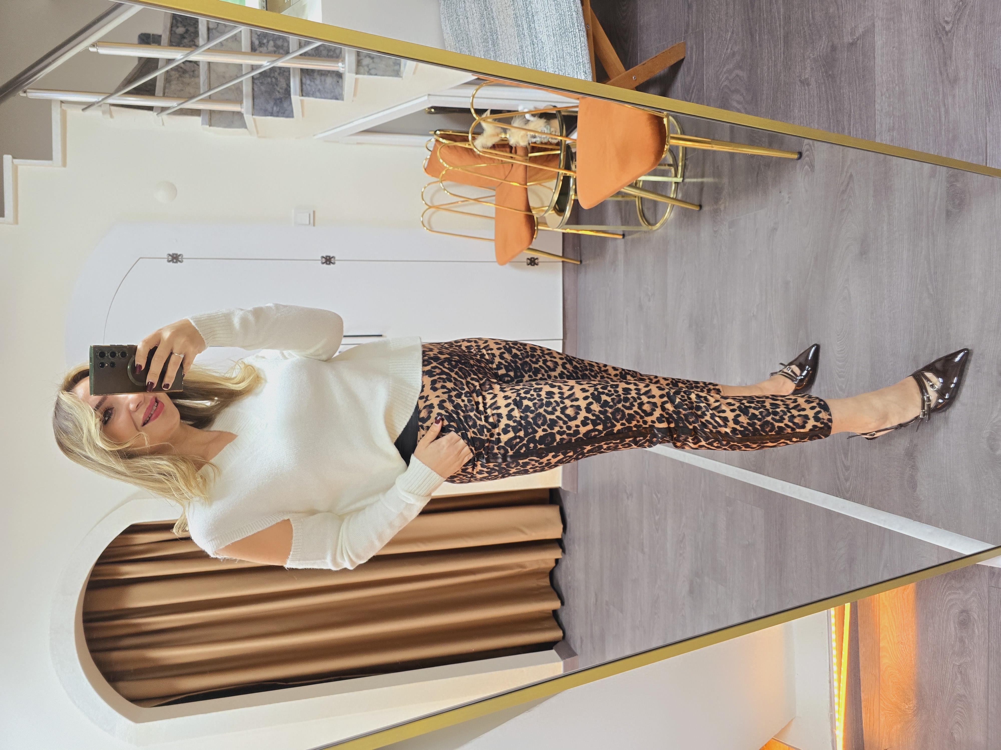LEOPAR DERİ DETAYLI PANTOLON