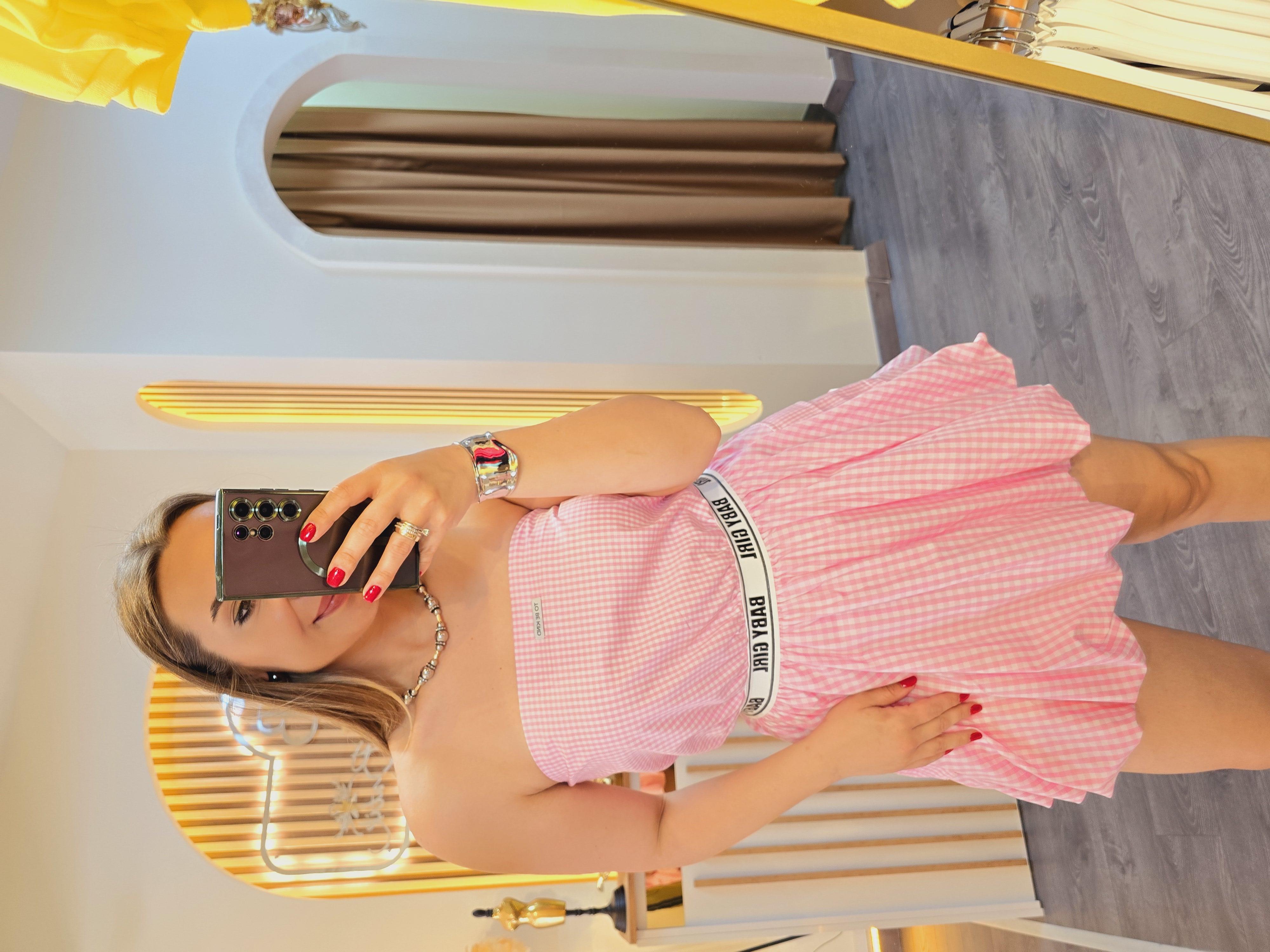 STRAPLEZ PİTİ KARE BABYGİRL PEMBE YAZLIK TATİL ELBİSESİ