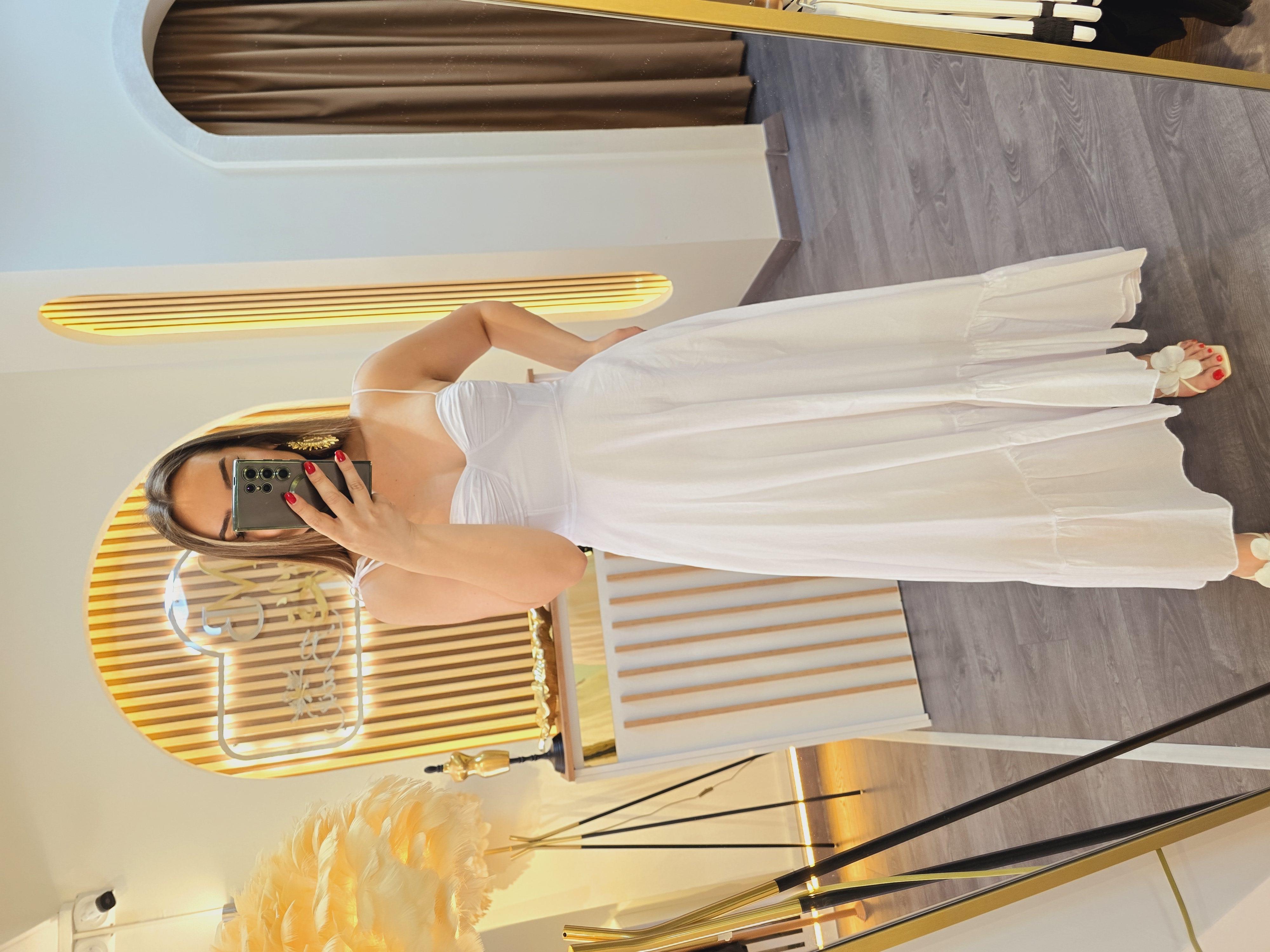 ZARA MODEL BEYAZ İP ASKILI ELBİSE