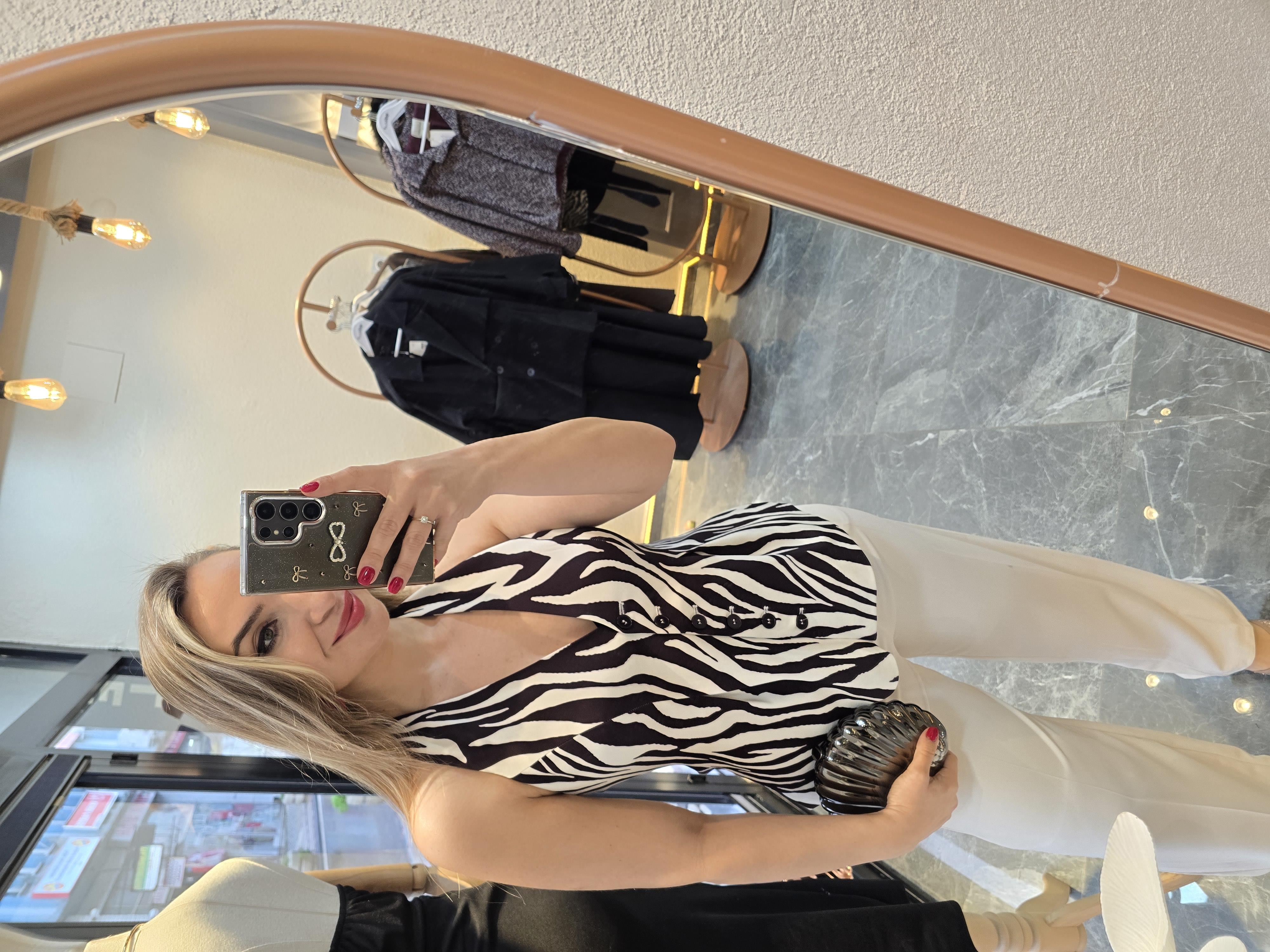 zebra boyundan askılı bluz