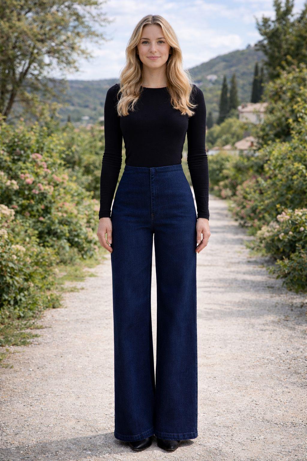 Beli Lastikli Arka Cepli Palazzo Jean Pantalon-Lacivert