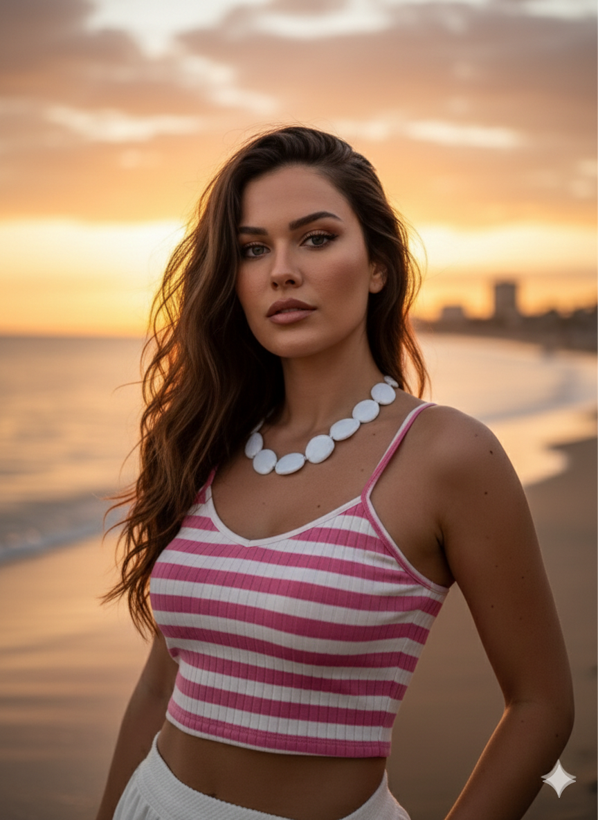 Çizgili Crop Pembe
