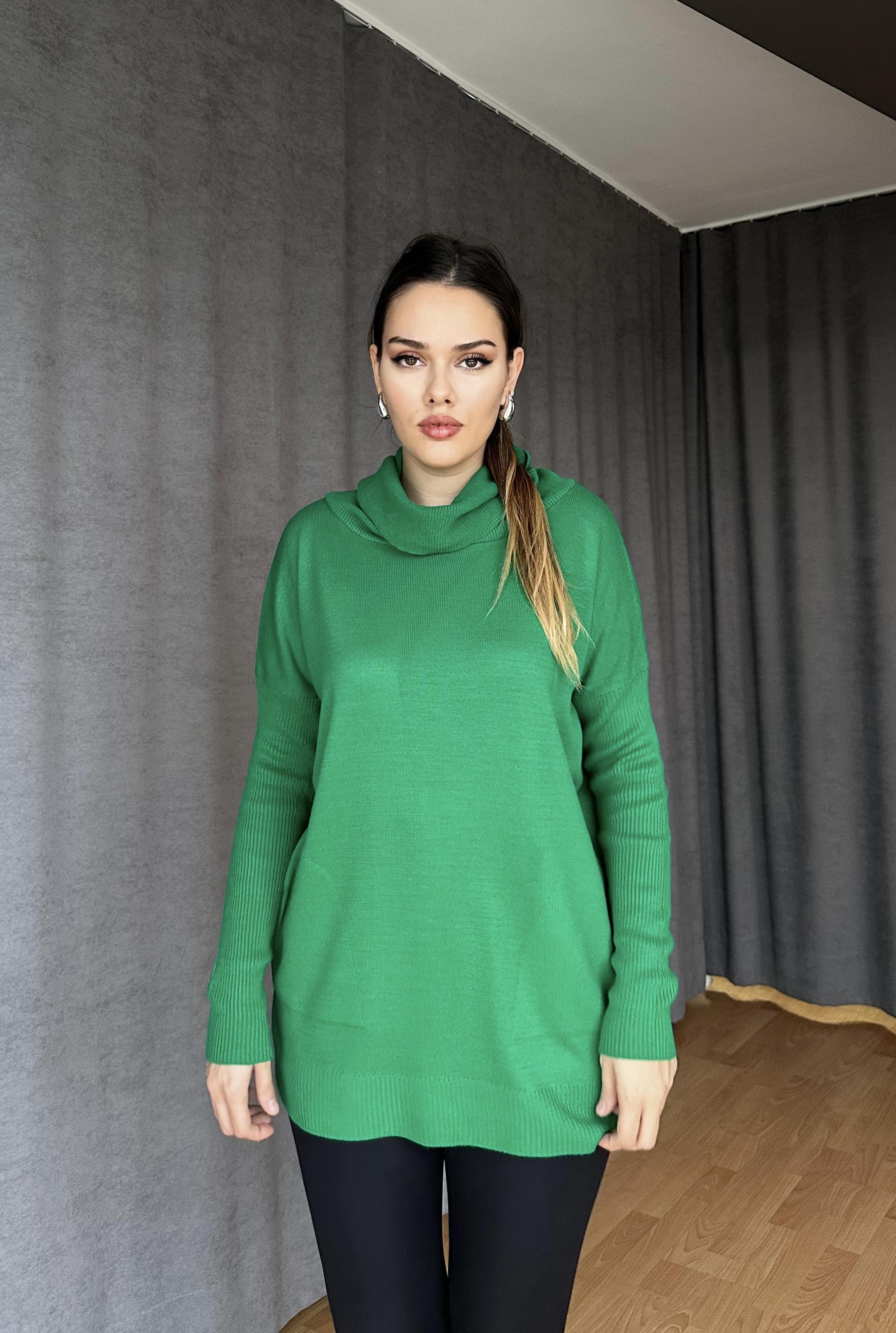 Degaje Yaka Triko Kazak Yeşil