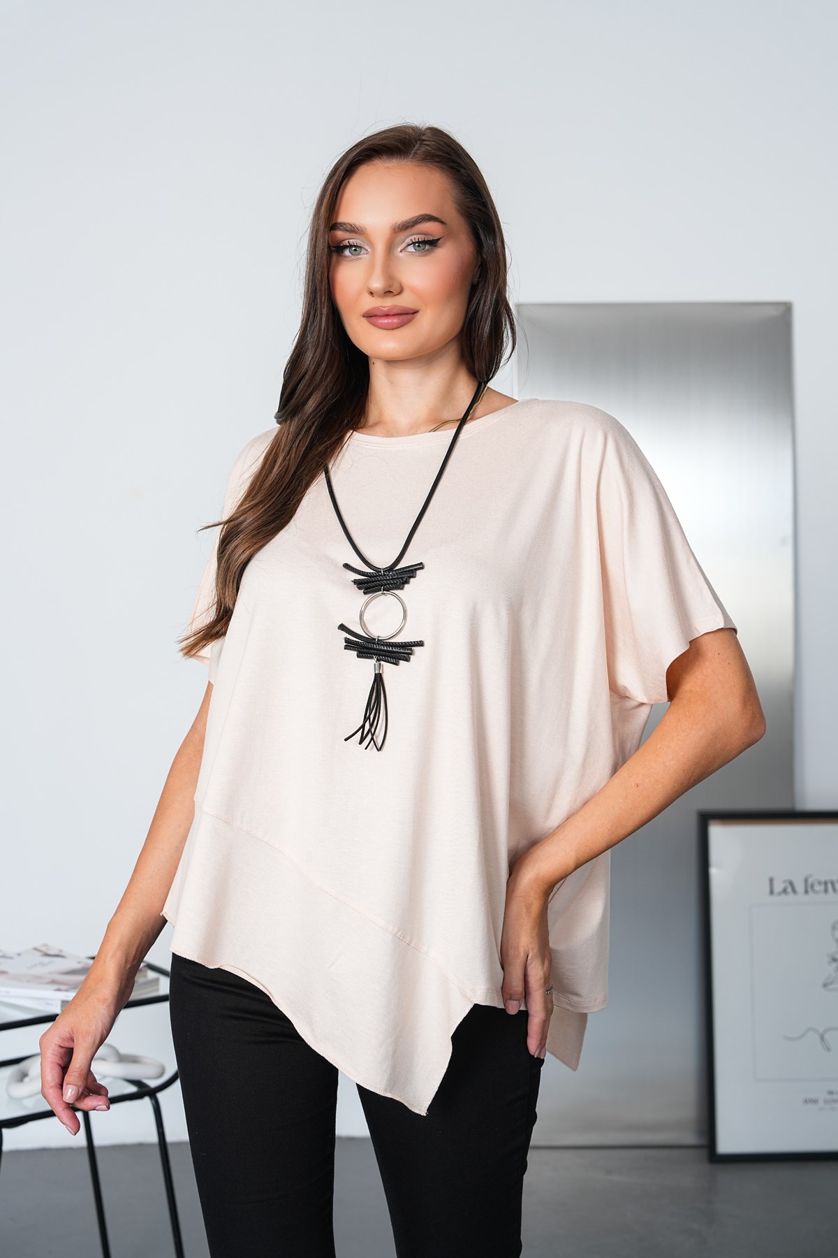 İtalyan Asimetrik Tunik Bej