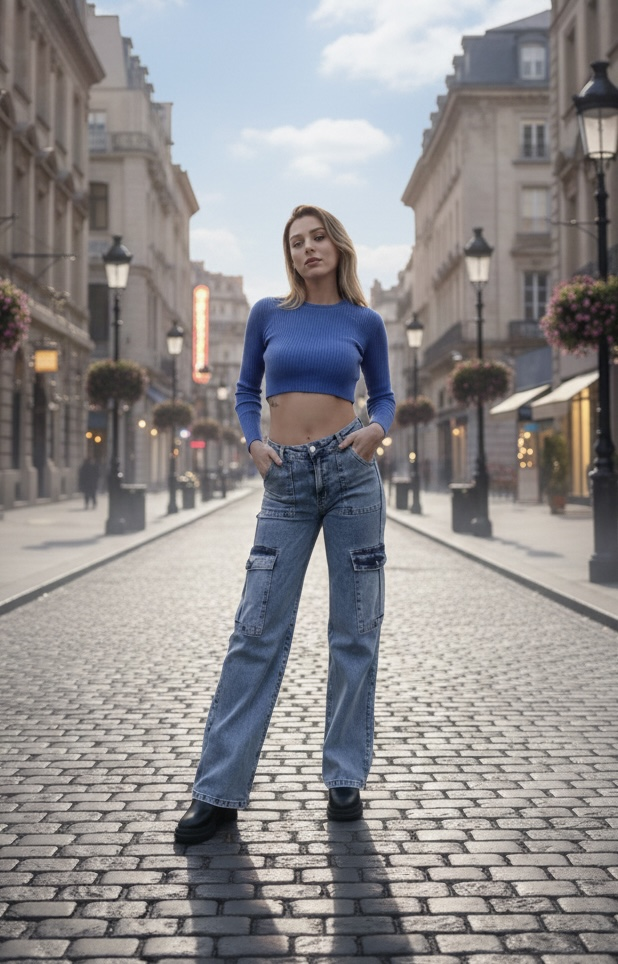 Light Blue Kargo Pantolon-İspanya