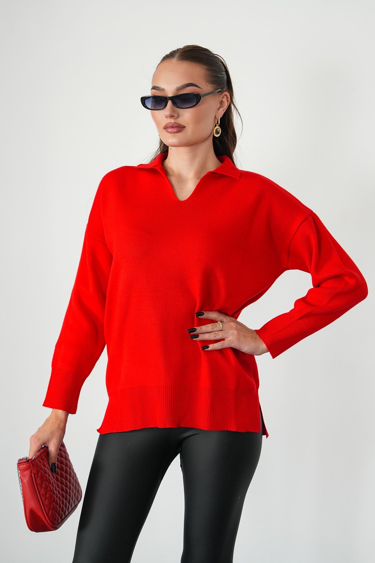 Oversize Polo Yaka Triko Kazak