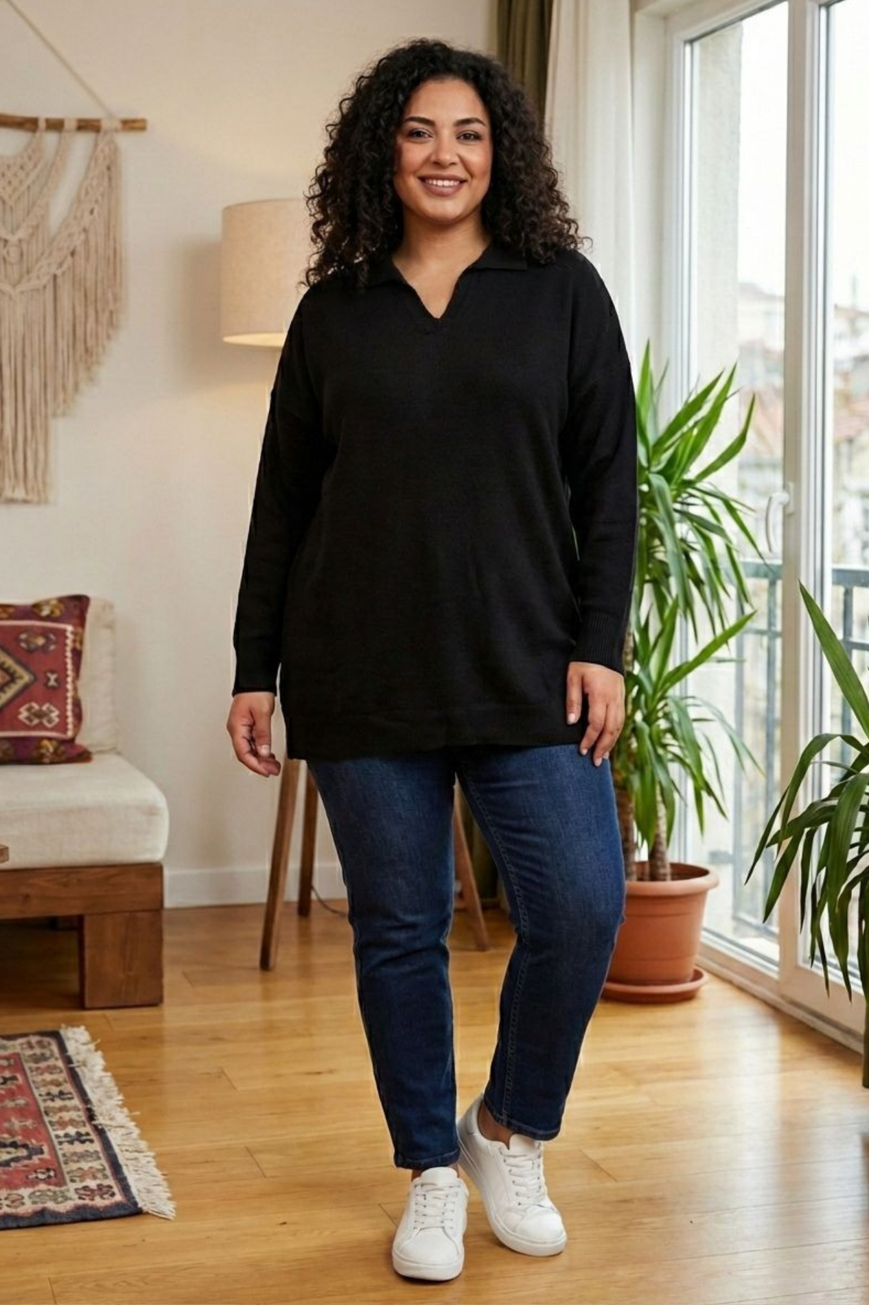 Oversize Polo Yaka Triko Kazak