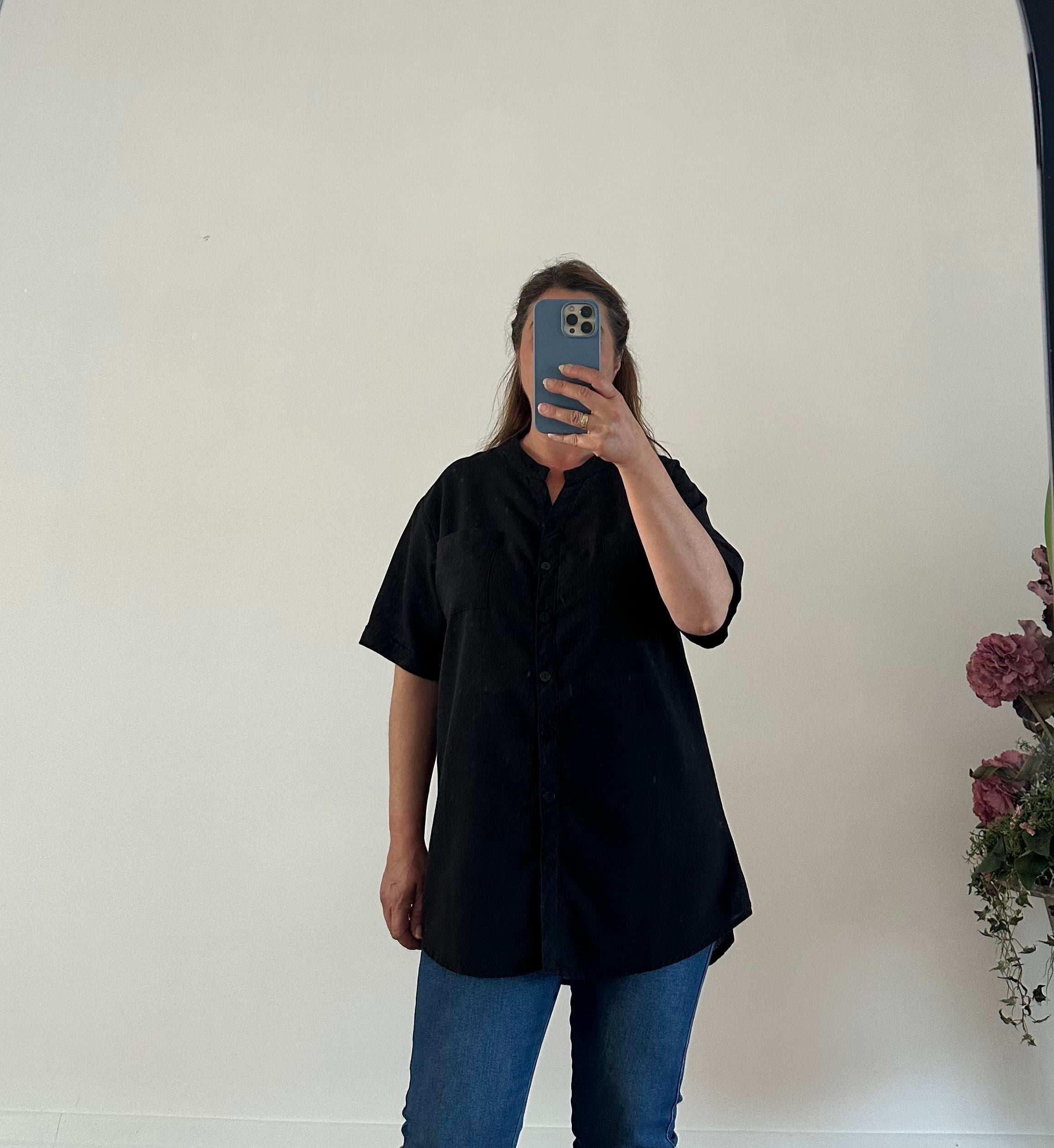 Hakim Yaka Keten Vual Gömlek-Siyah