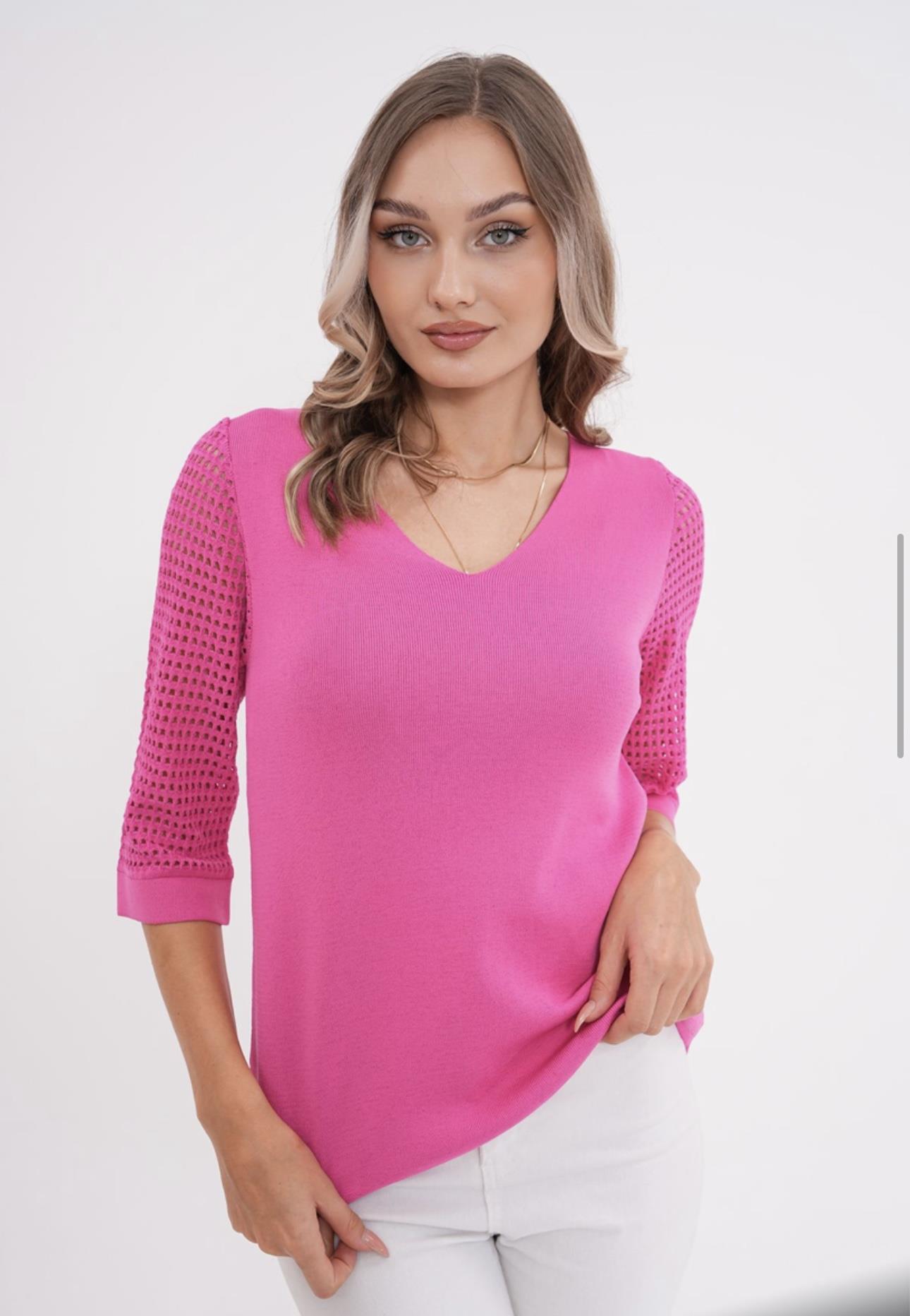 Kolları Ajurlu Truvakar Kollu İthal Triko Pembe