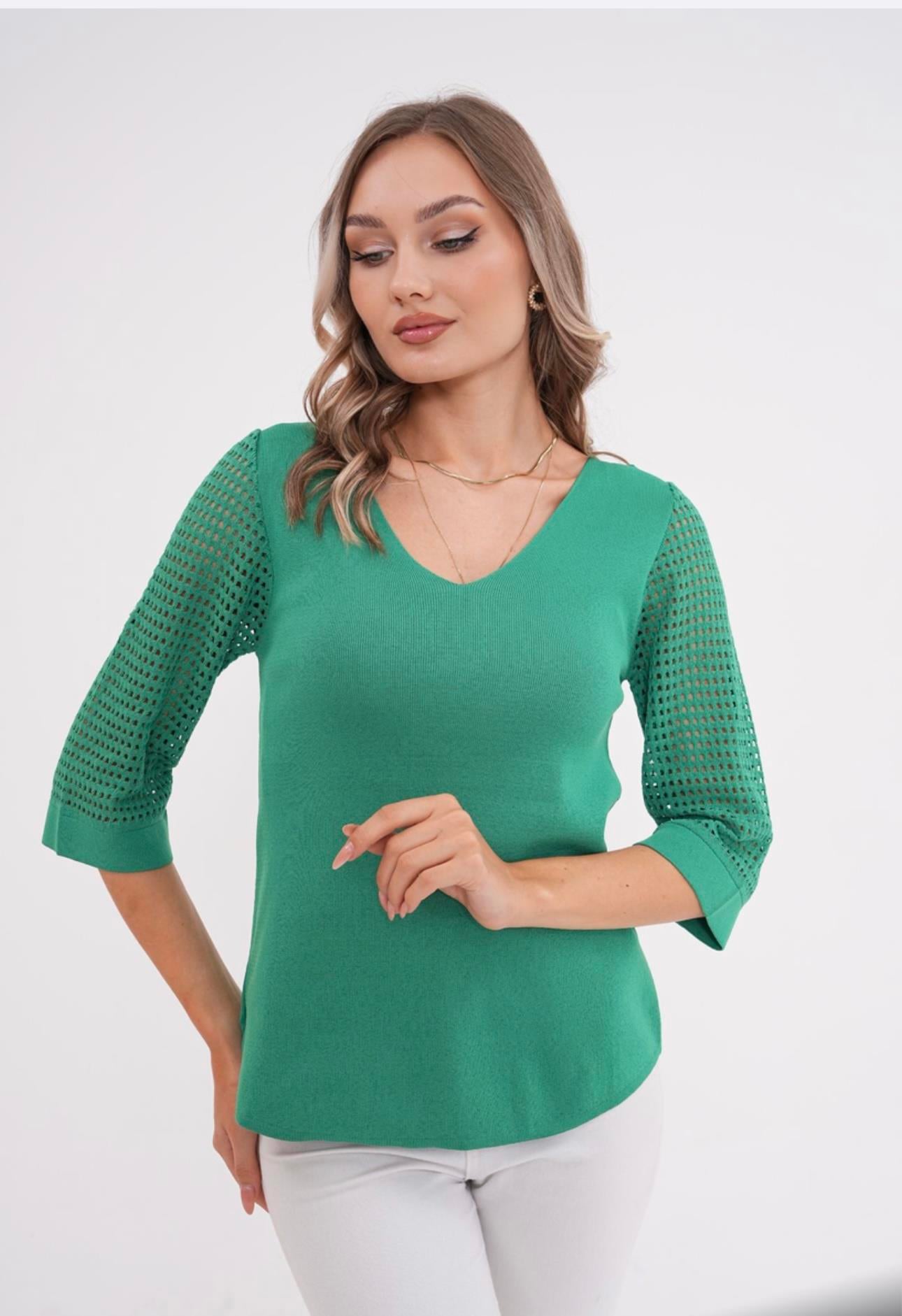 Kolları Ajurlu Truvakar Kollu İthal Triko Yeşil