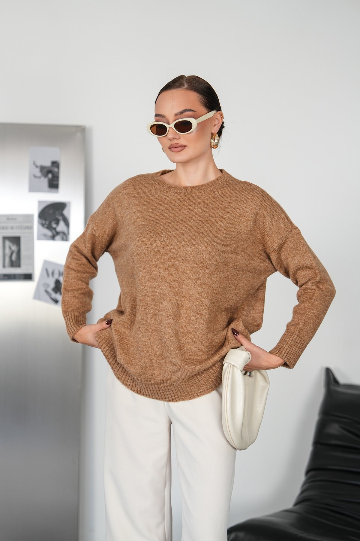 Lüx Kalite Oversize Basic Yumoş Kazak-Camel
