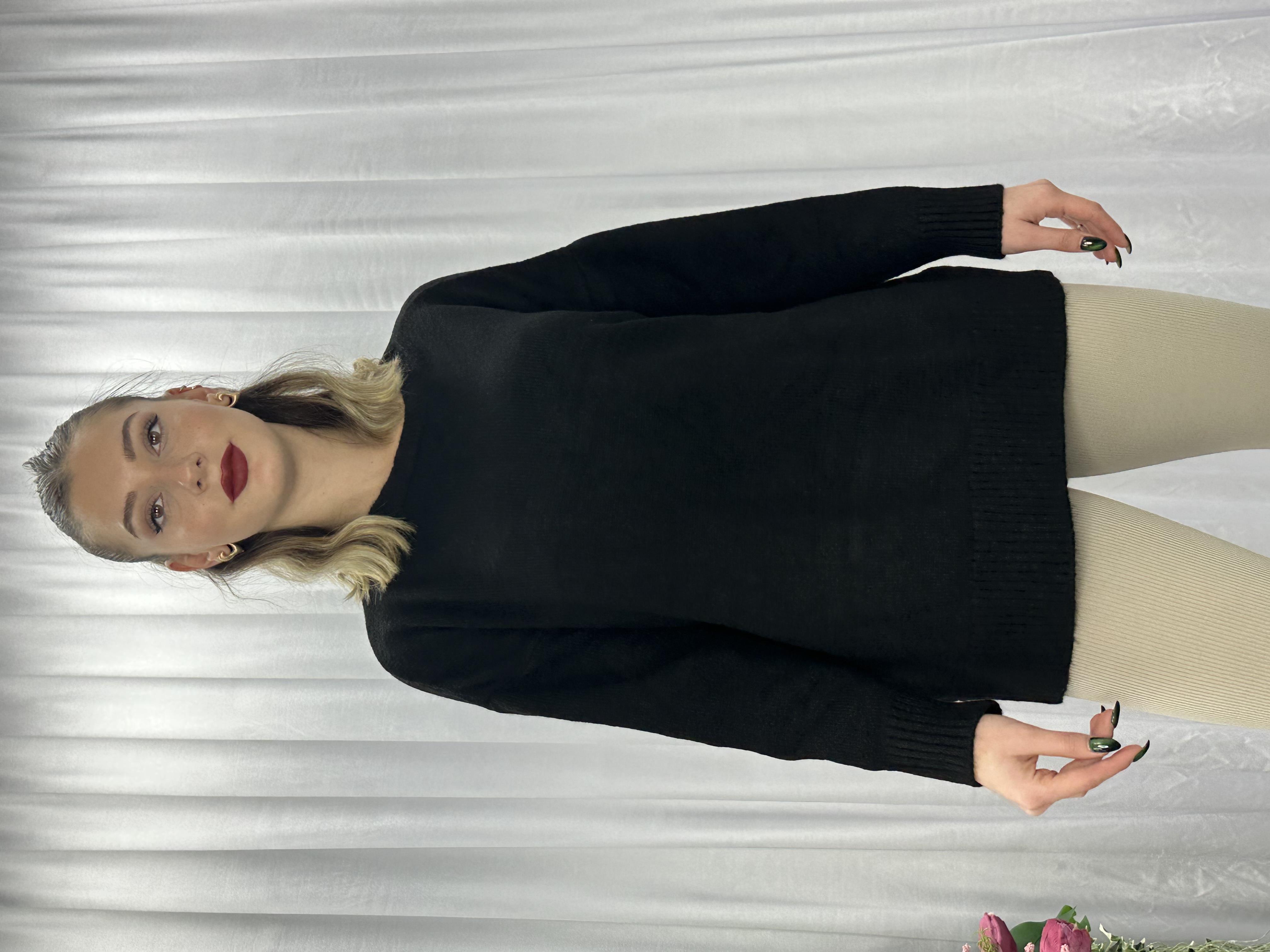 Lüx Kalite Oversize Basic Yumoş Kazak-Siyah