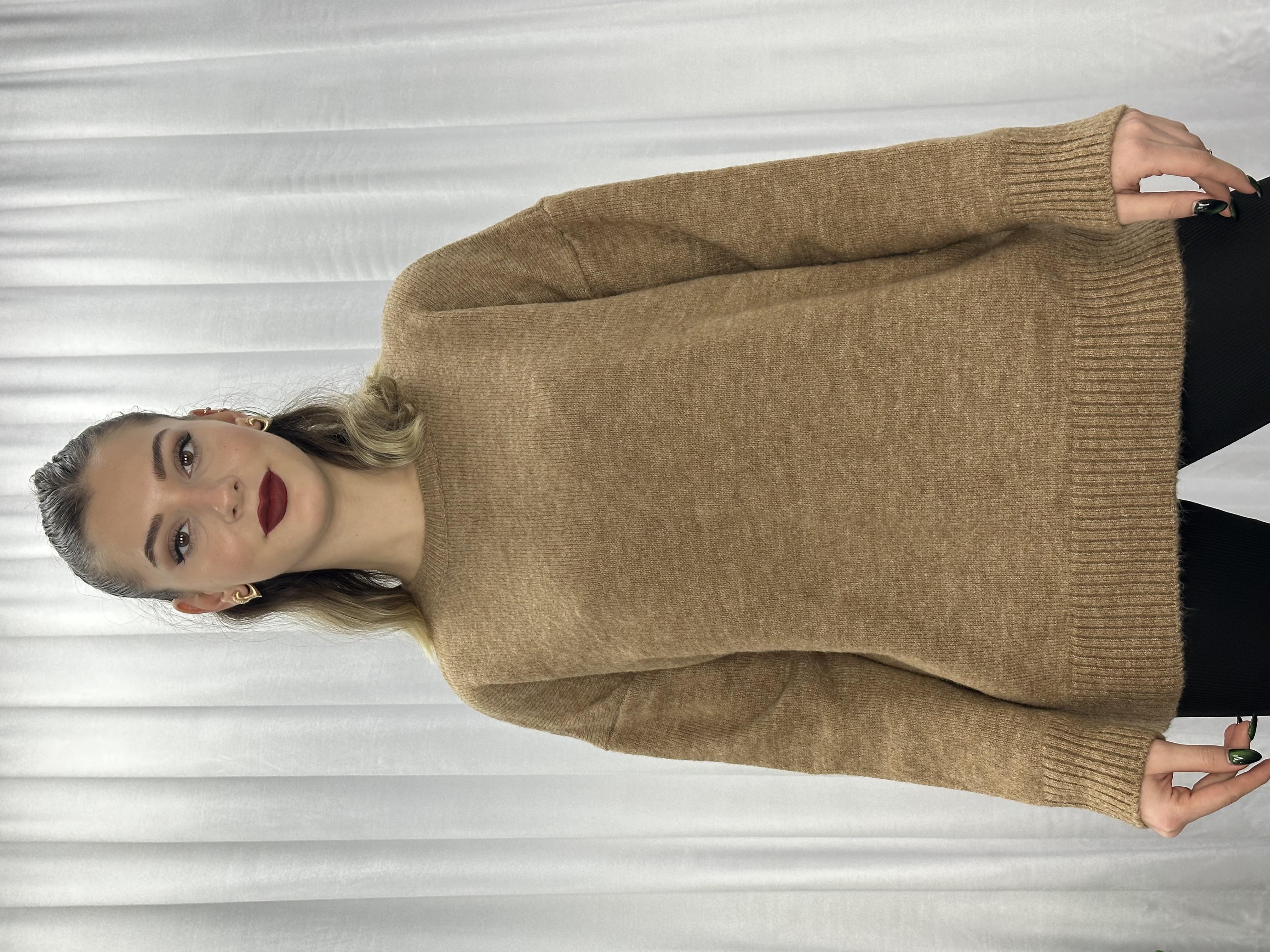 Lüx Kalite Oversize Basic Yumoş Kazak-Camel