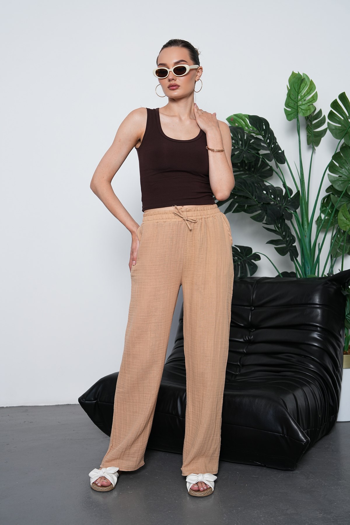 Müslim Organik Kumaş  Pantalon-Camel