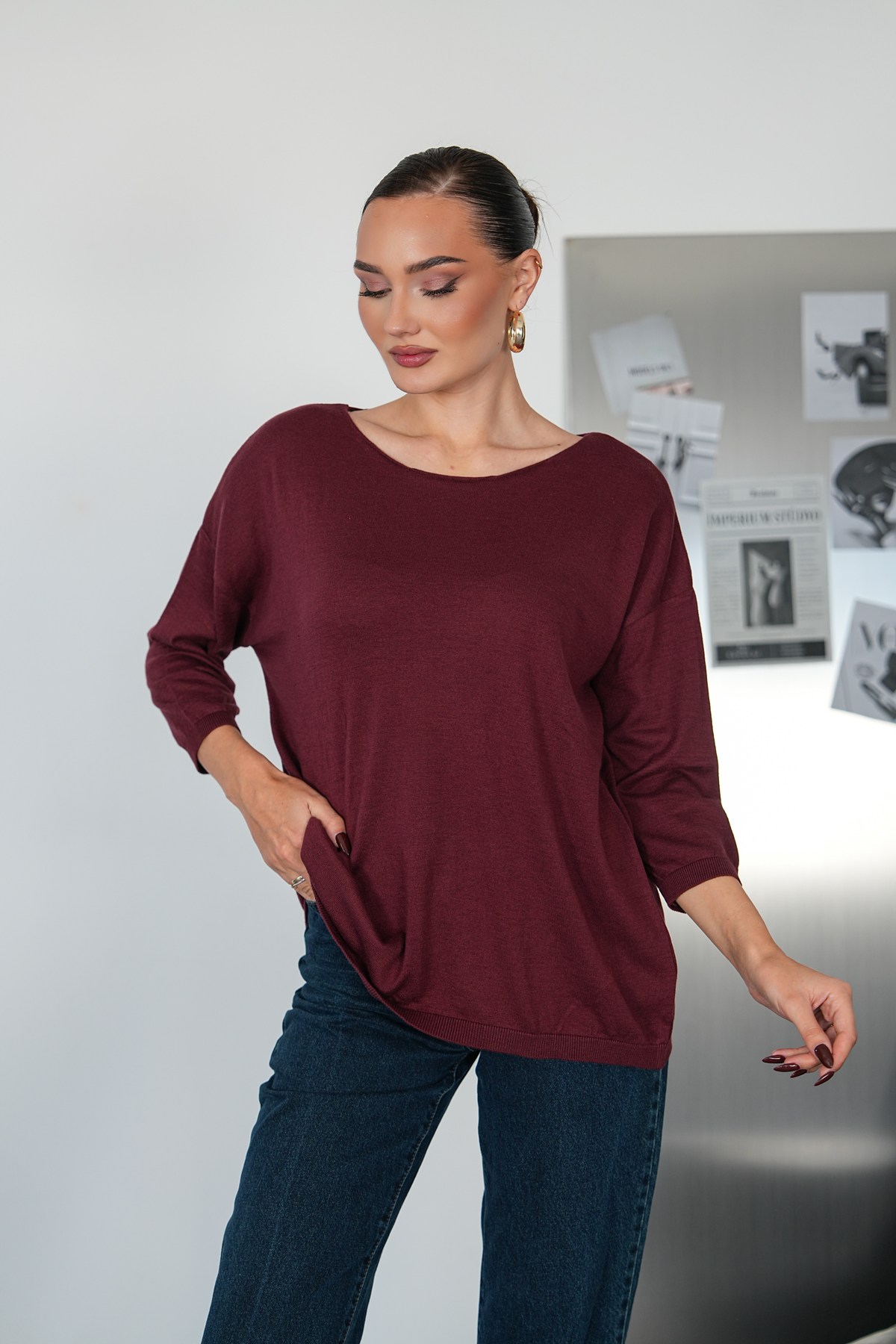 Oversize Kayık Yaka Triko Kazak