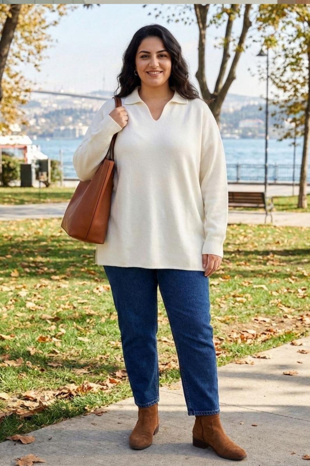 Oversize Polo Yaka Triko Kazak