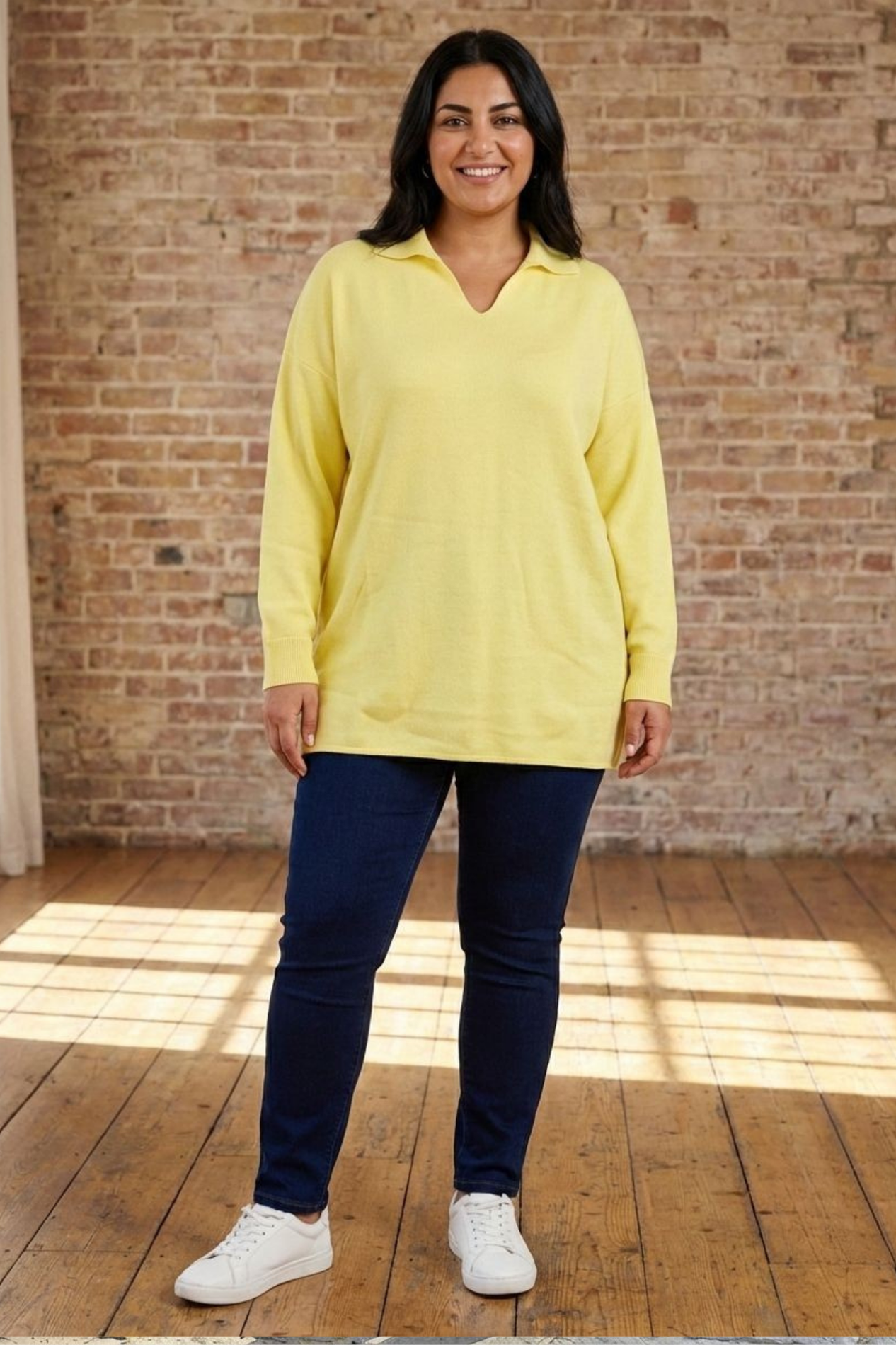 Oversize Polo Yaka Triko Kazak-Sarı