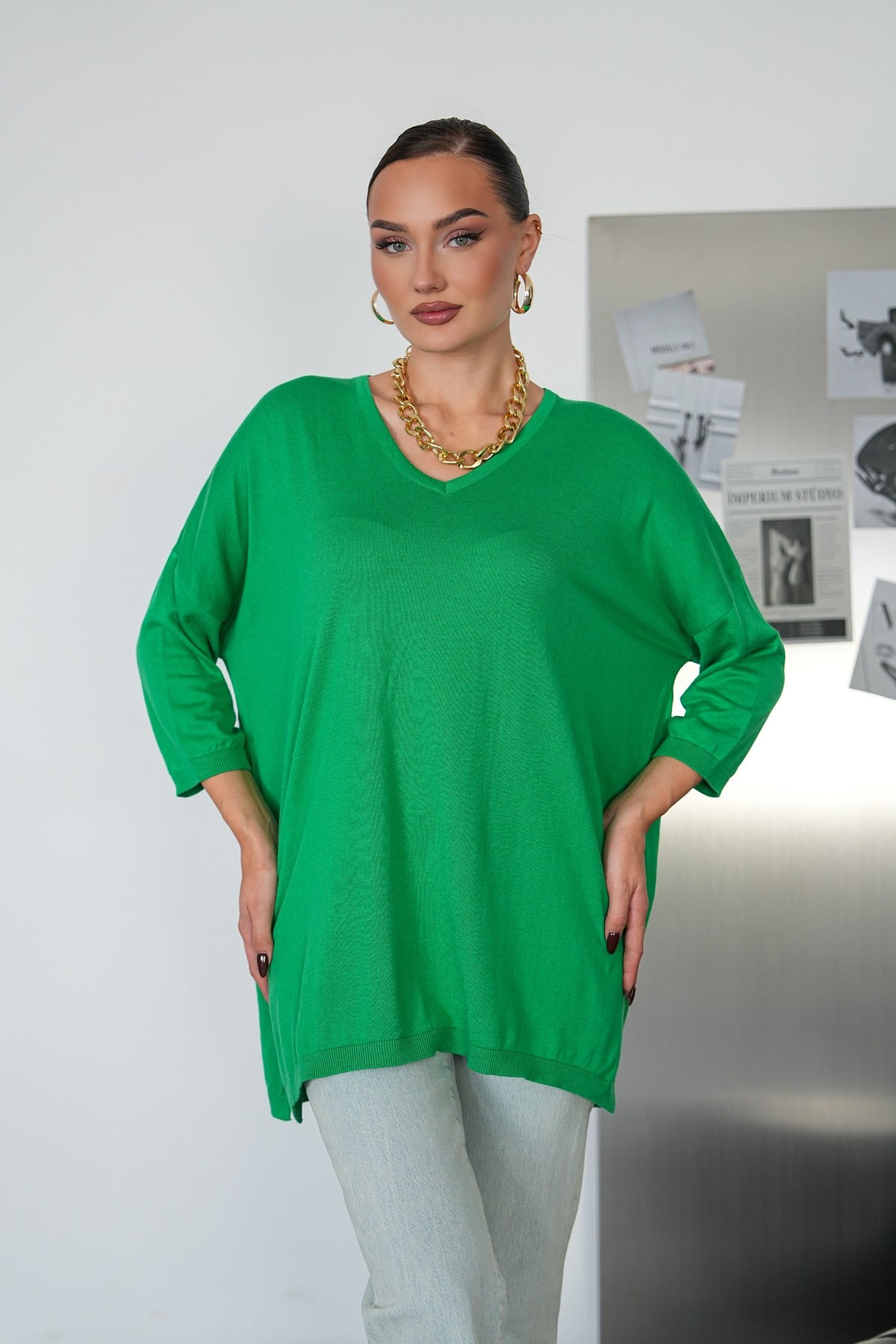 Oversize V Yaka Triko Kazak