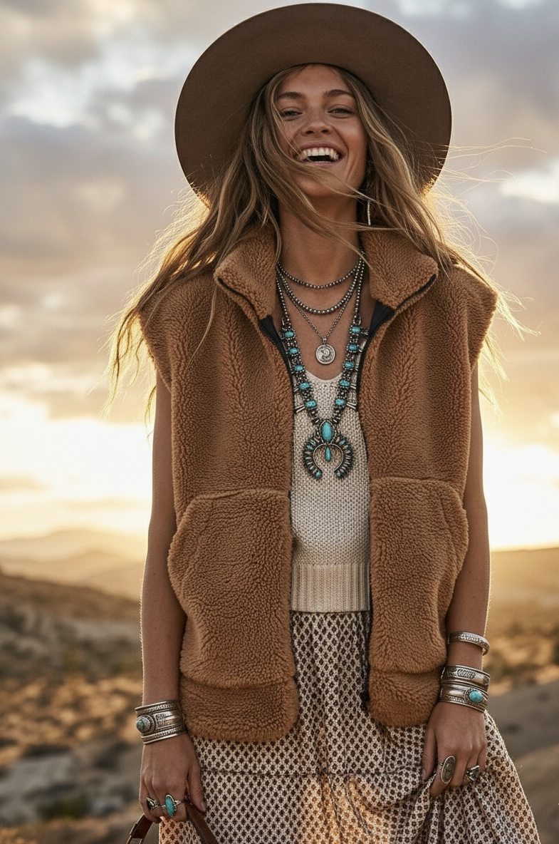 Premium Kalite İçi Astarlı  Polar Yelek-Camel