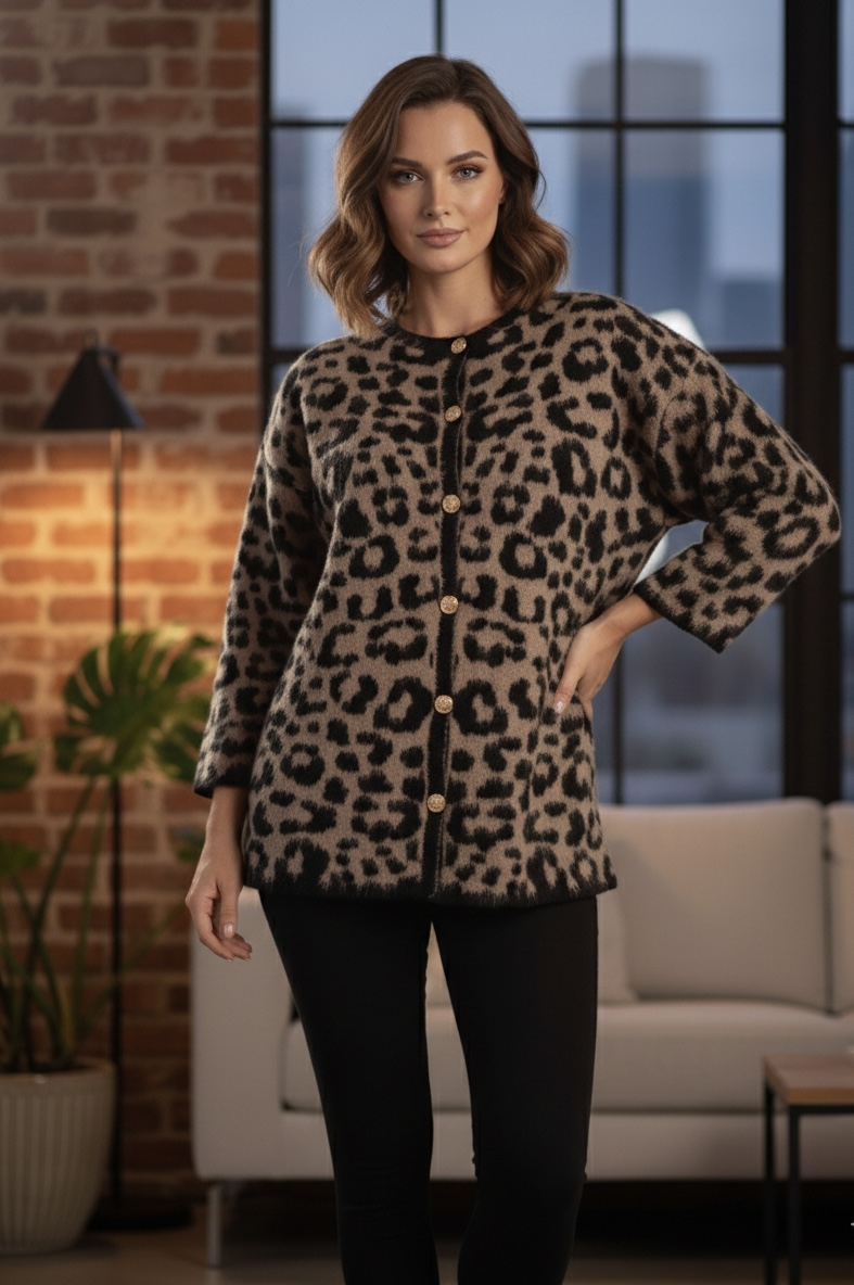 Premıum Kalite Oversize Leopar Desenli Ceket